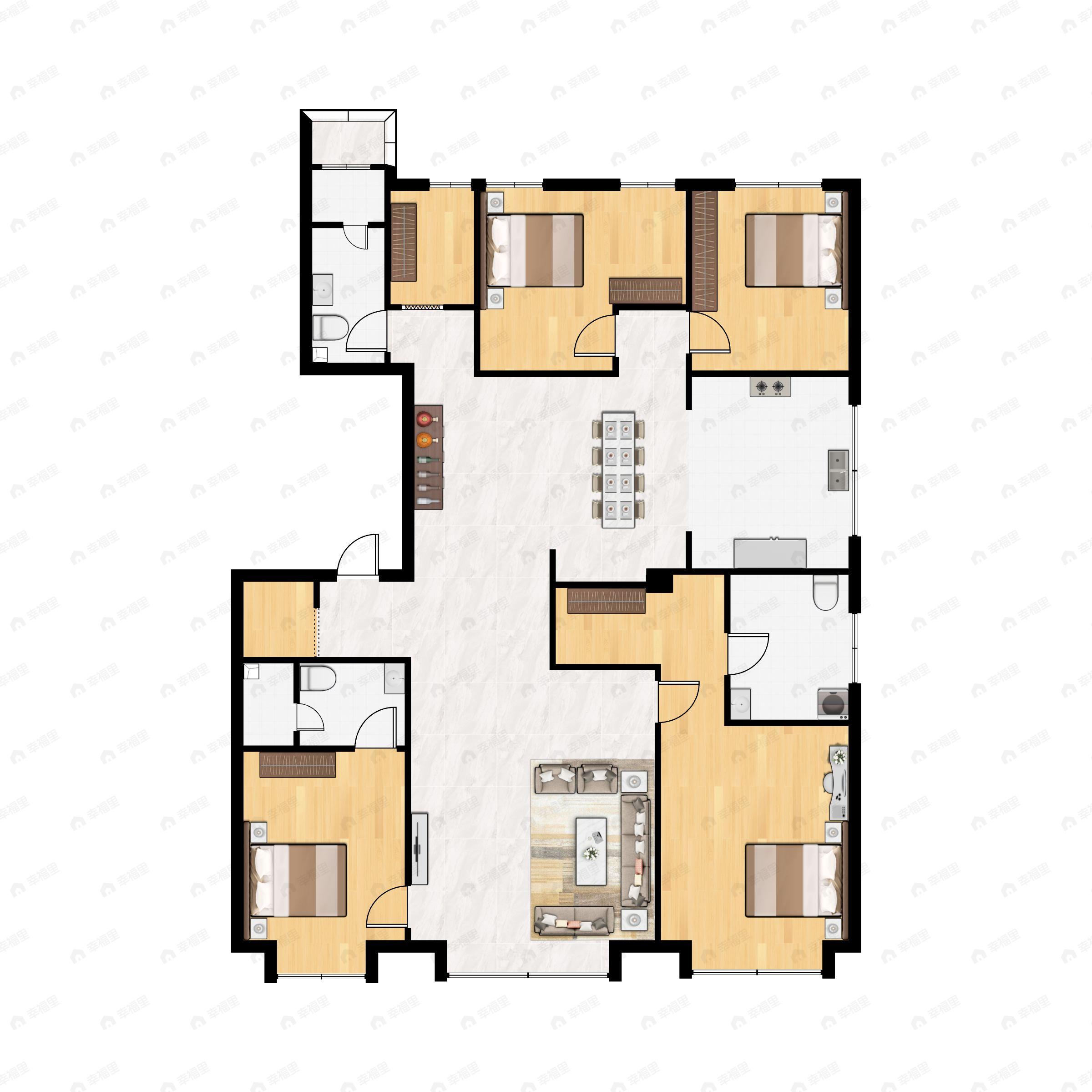 4室2厅3卫建面210平北|南户型图