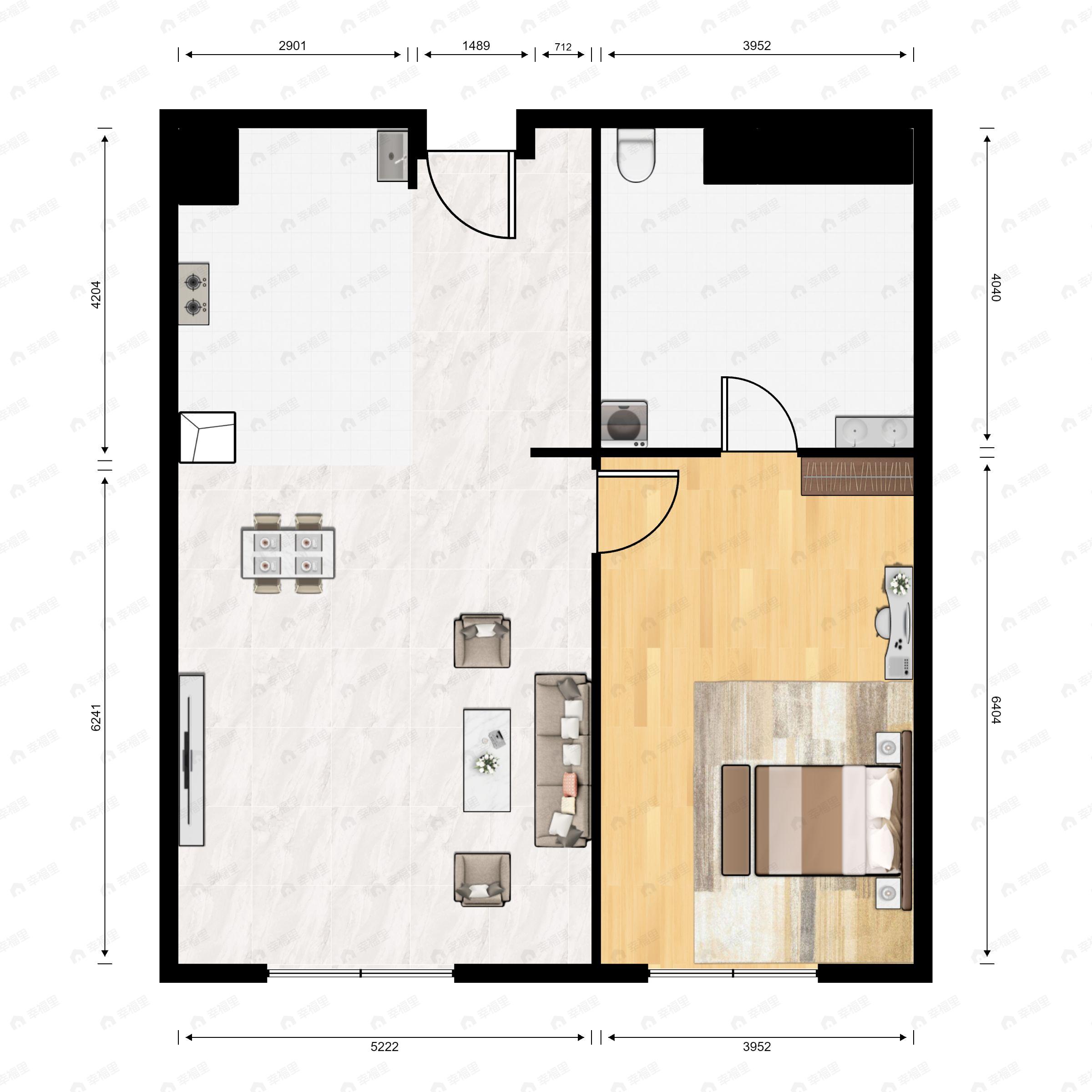 1室1厅1卫建面107m²南|北户型图