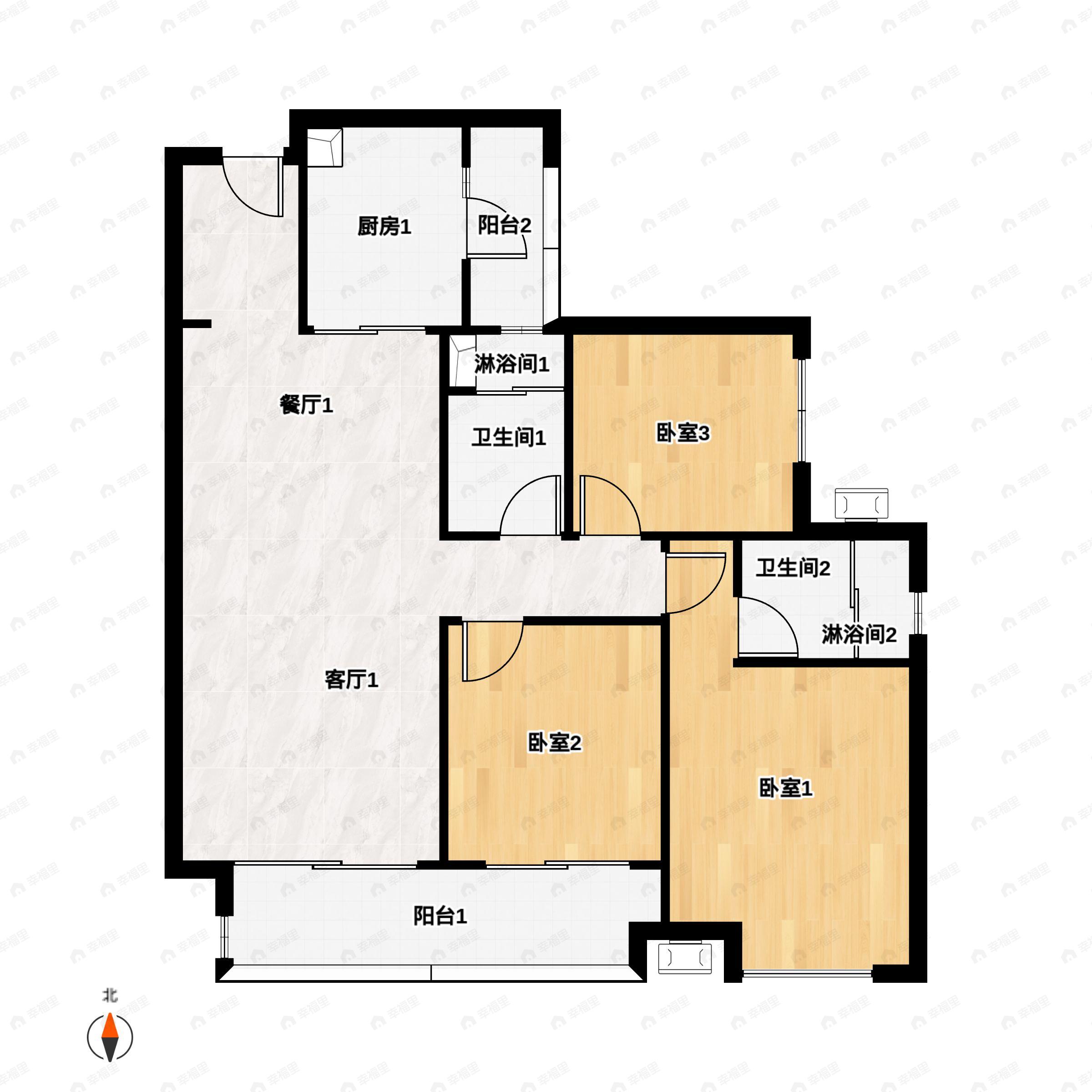 3室2厅2卫建面118平户型图