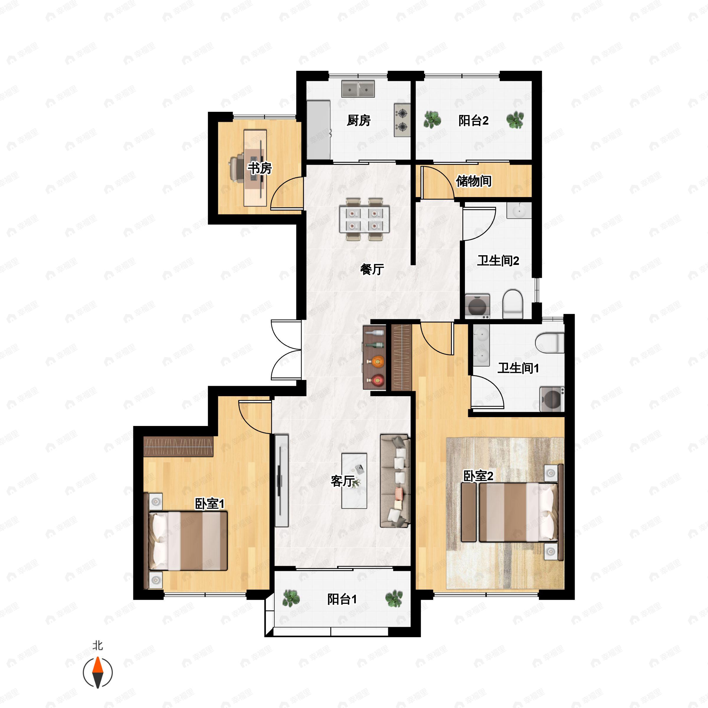 4室2厅2卫建面119平南户型图