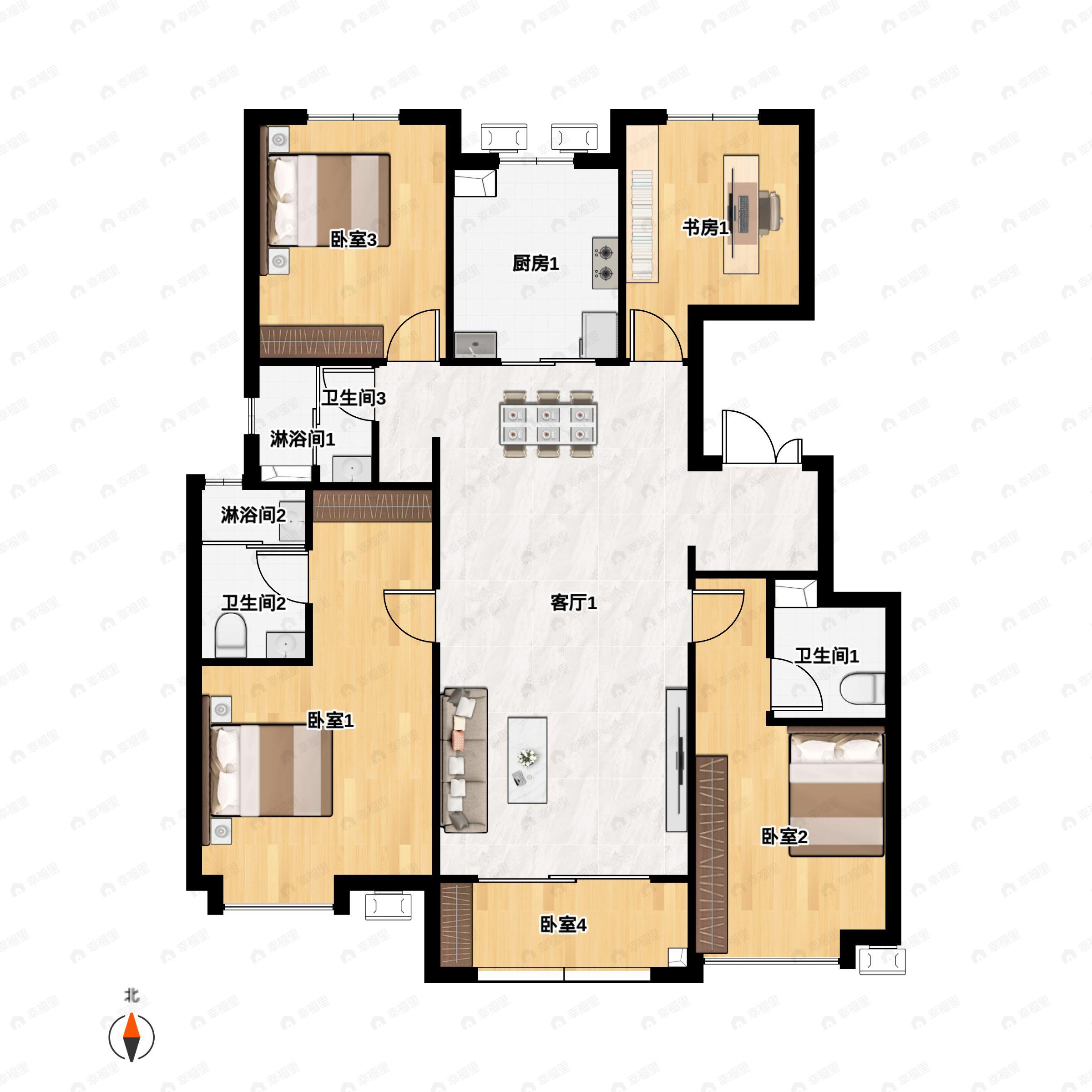 西安金辉城4室2厅3卫户型图