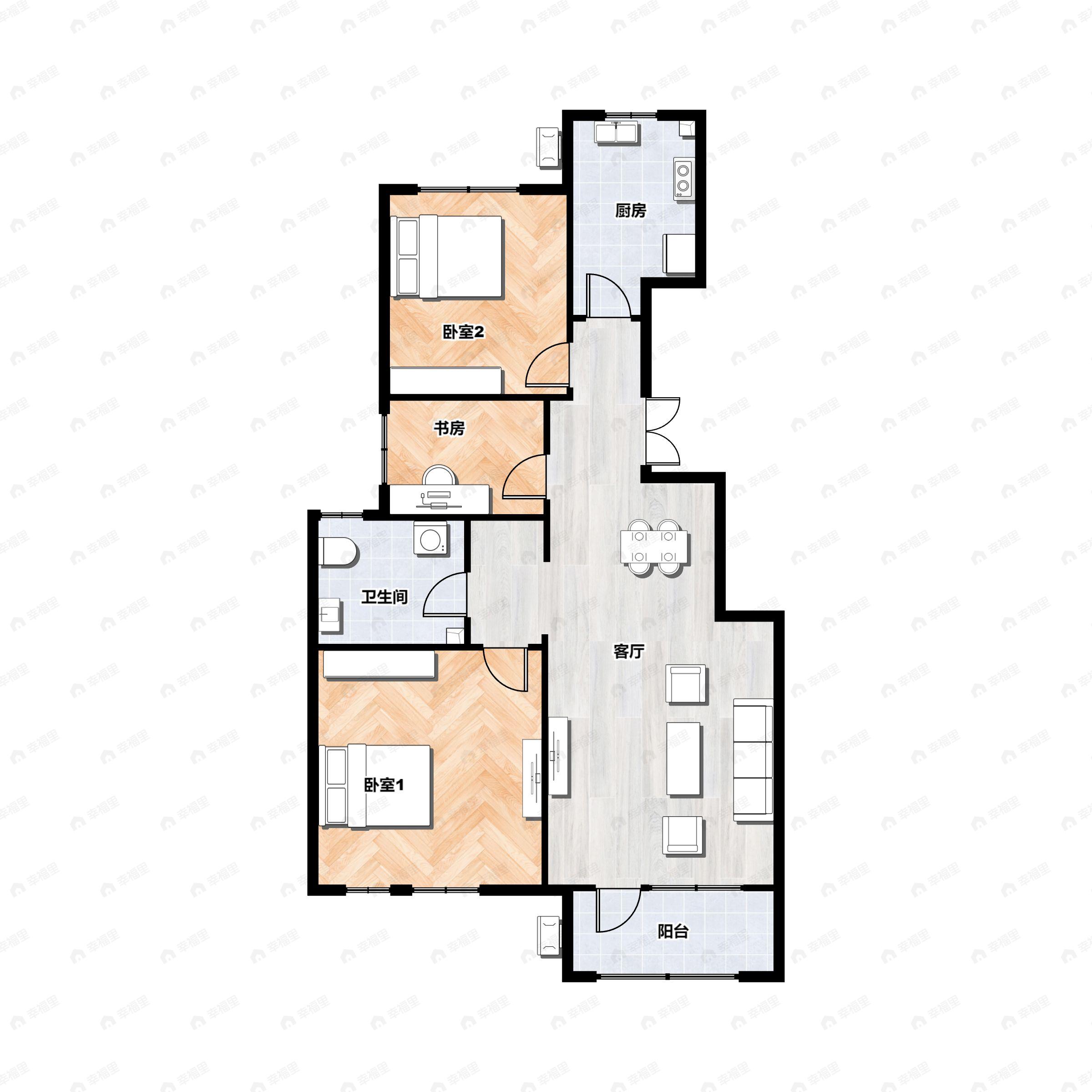 3室2厅1卫建面91平户型图