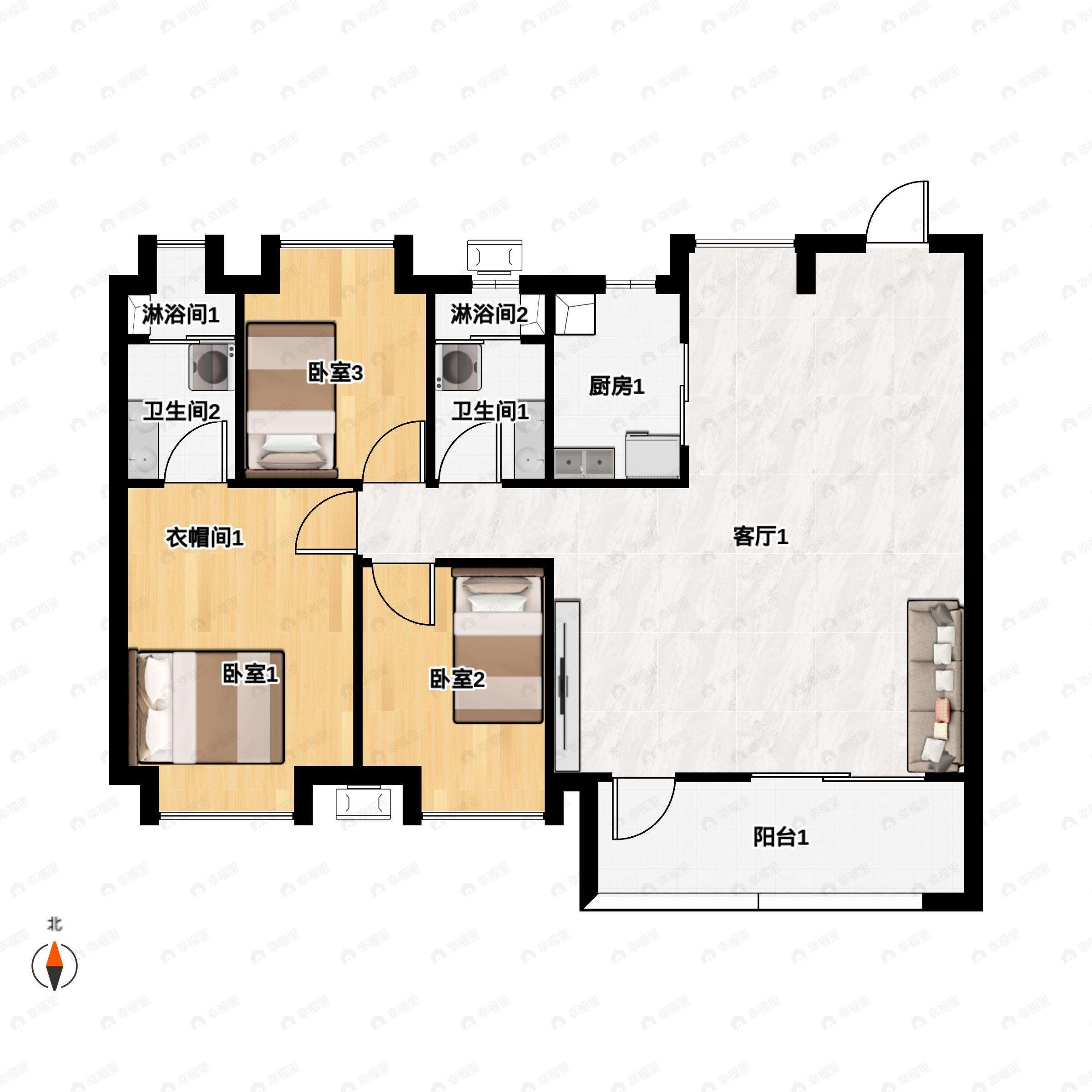 4室2厅2卫建面143平南|北户型图