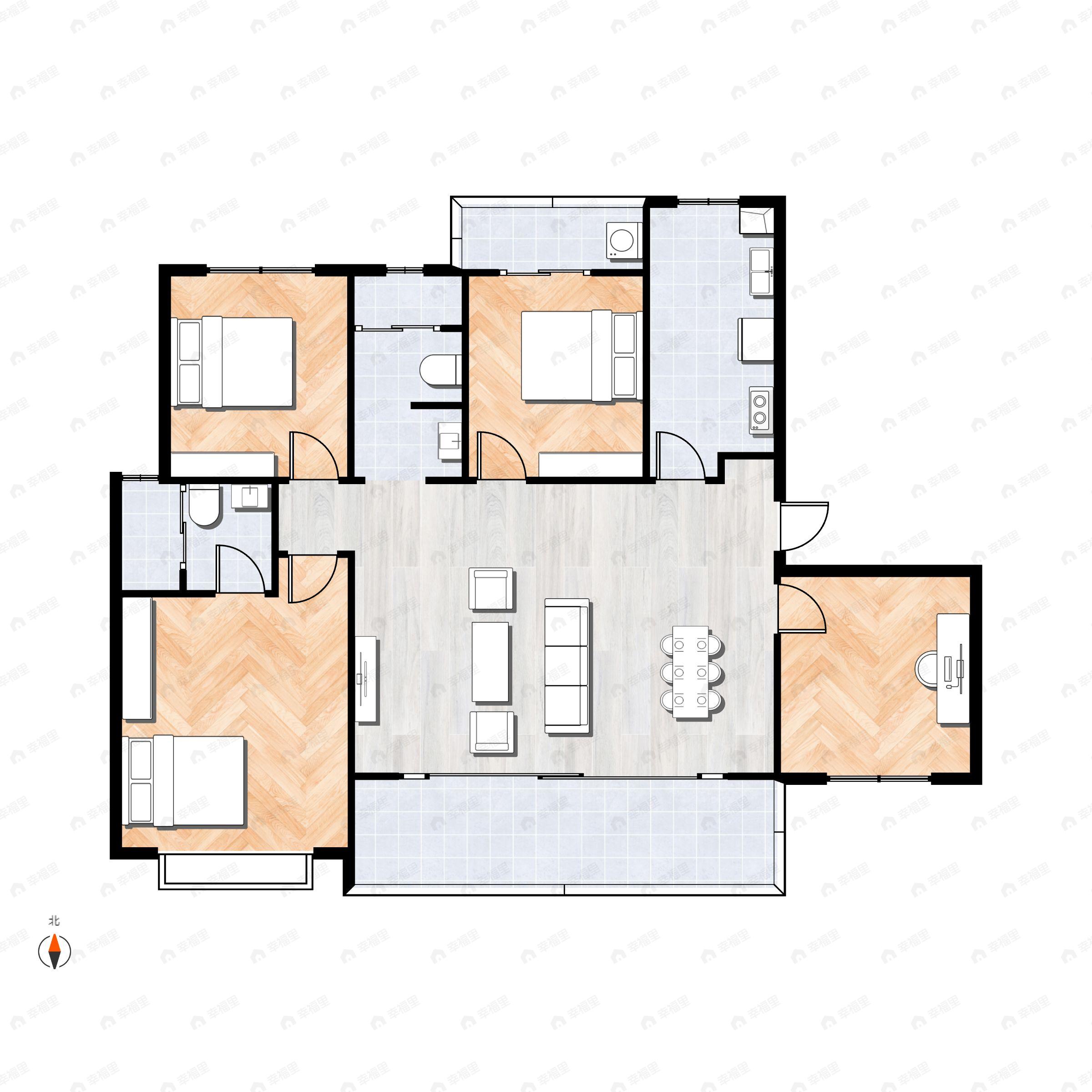 4室2厅2卫建面128平户型图