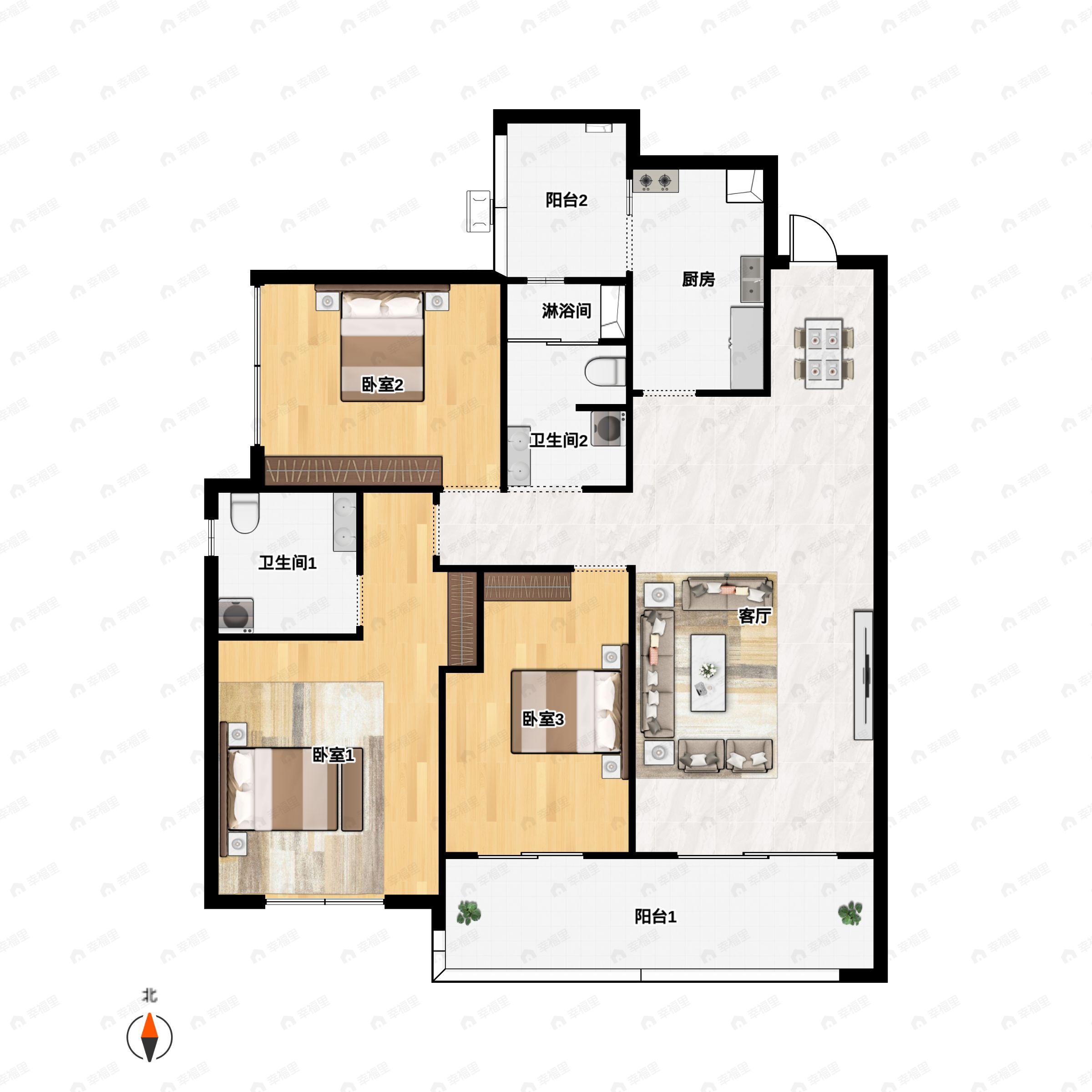 3室2厅2卫建面112平户型图