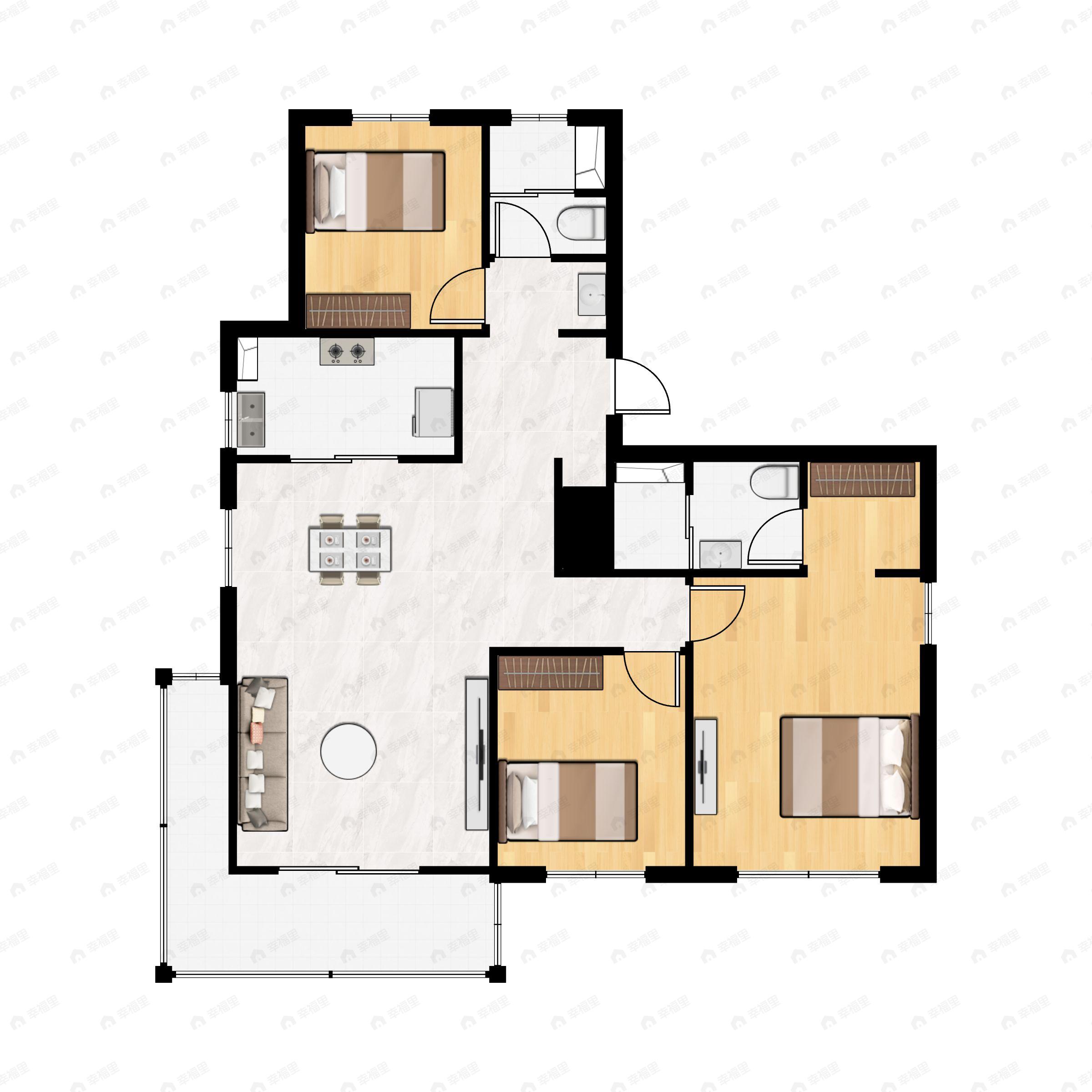 3室2厅2卫建面122平户型图