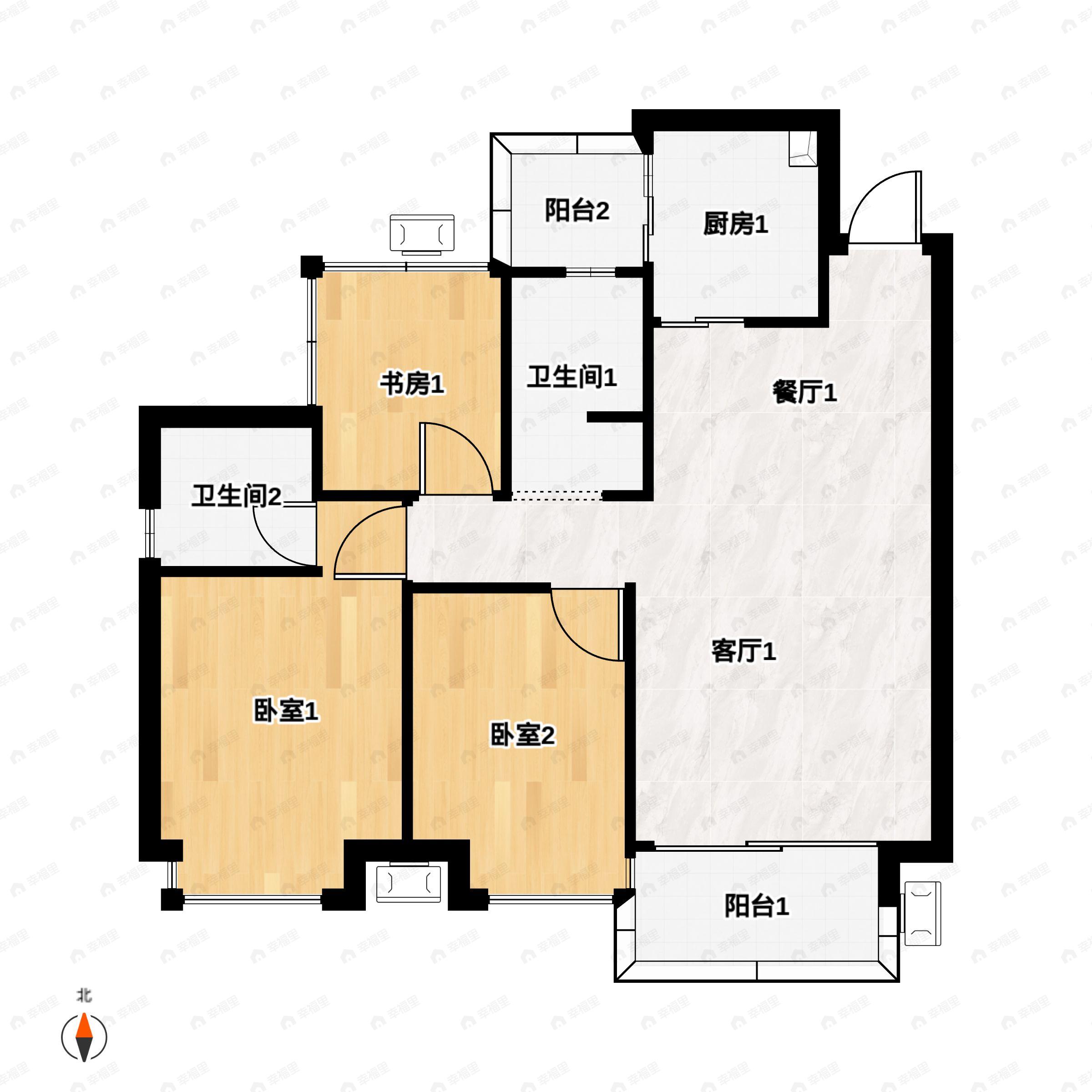 3室2厅2卫建面91平户型图