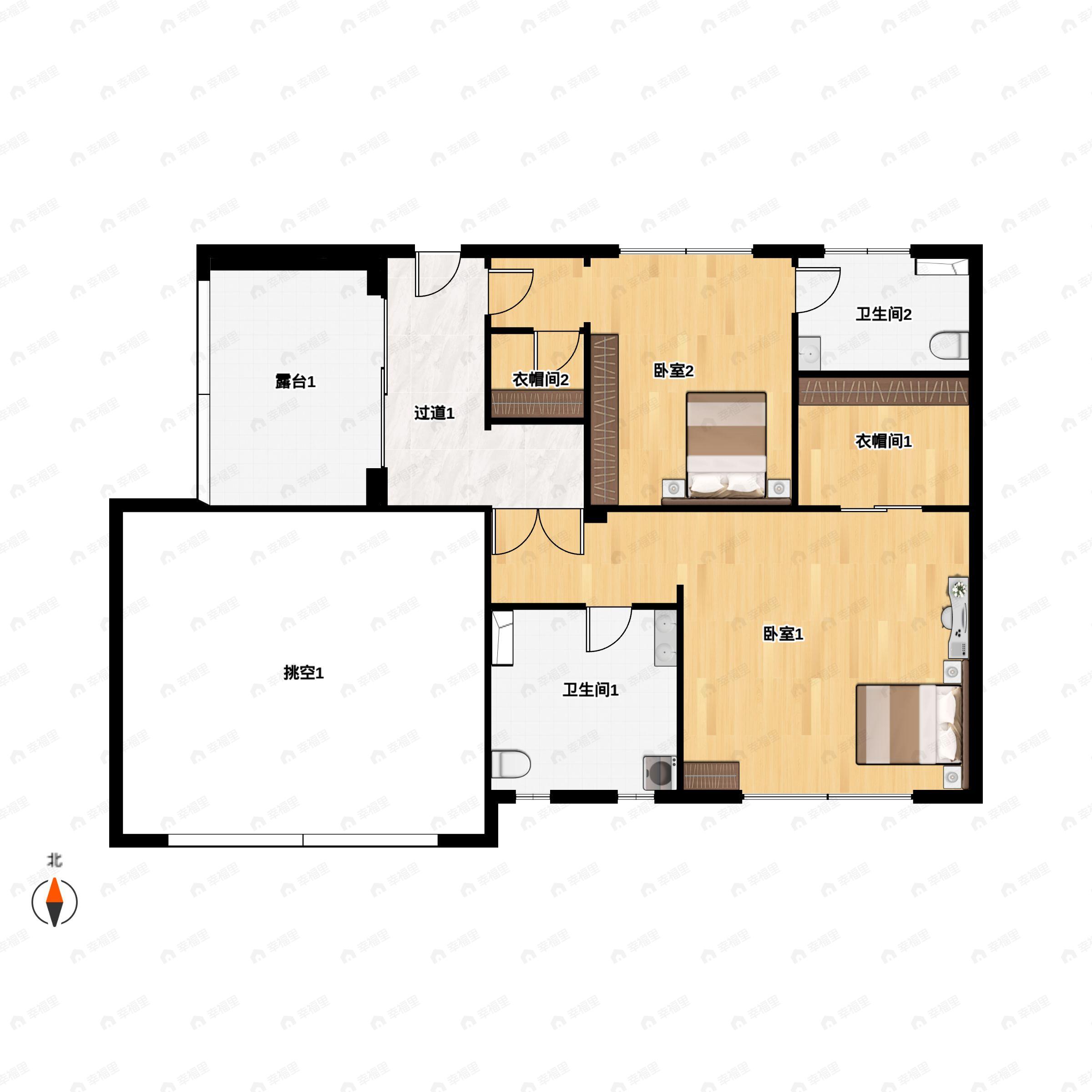 4室2厅2卫建面124平户型图