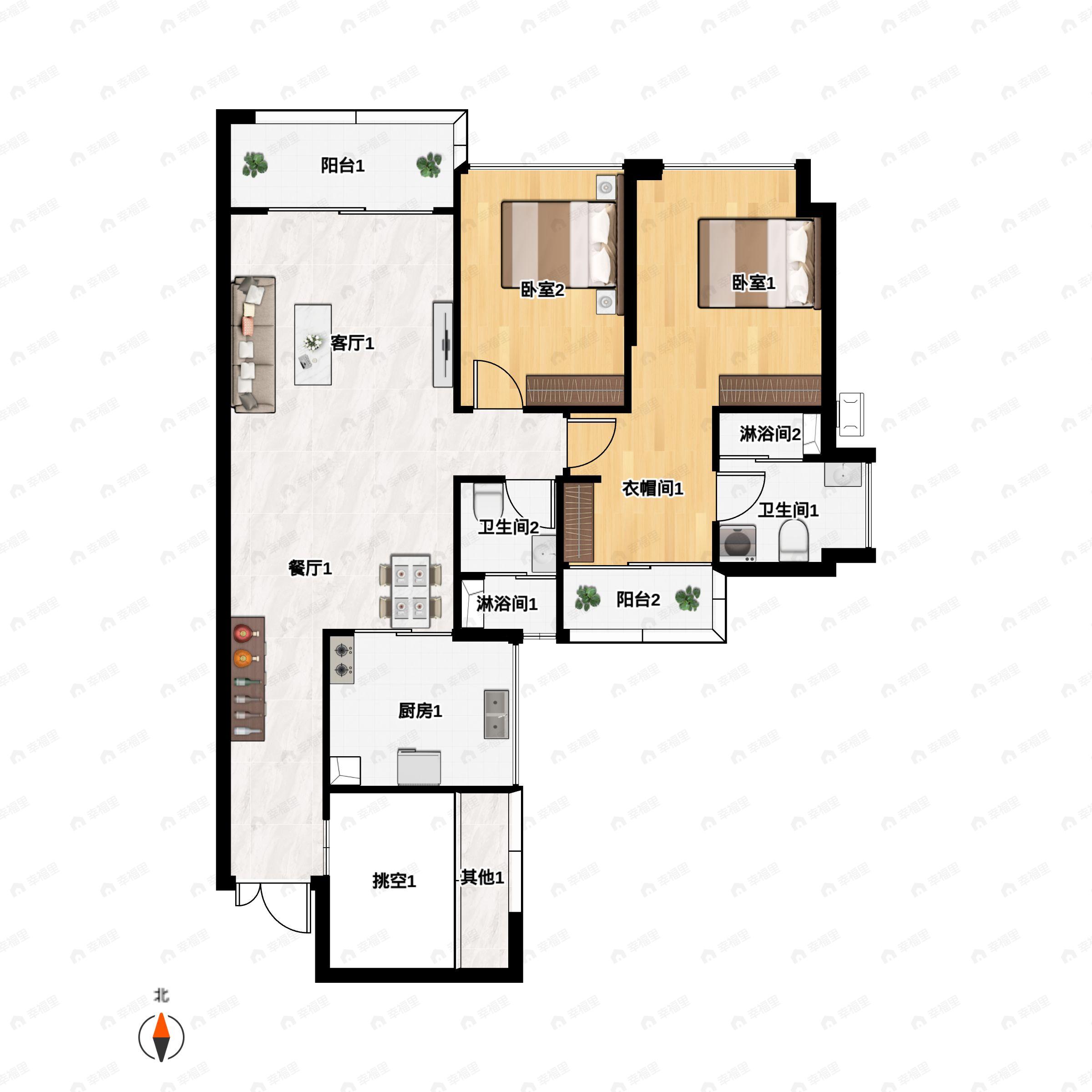3室2厅2卫建面99平户型图