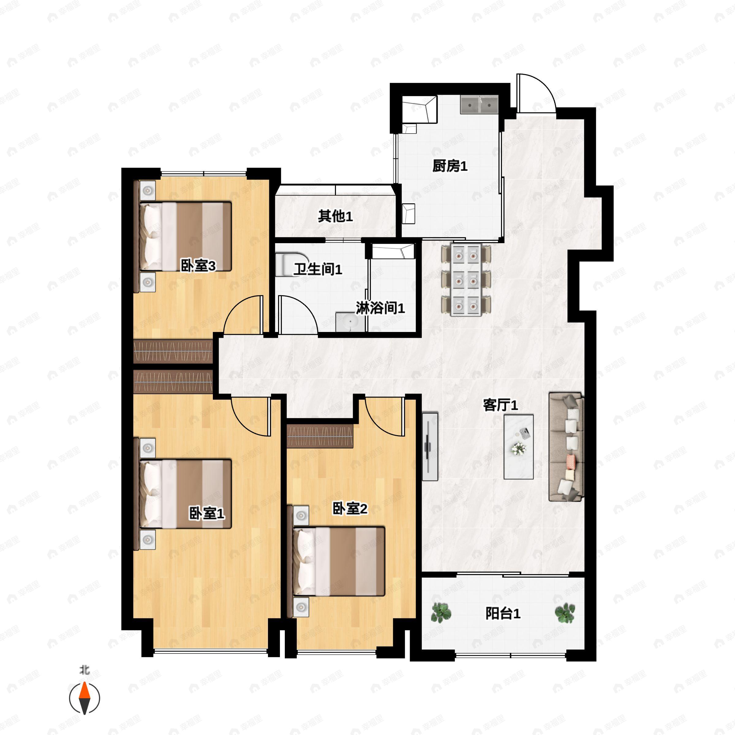 3室2厅1卫建面110平户型图