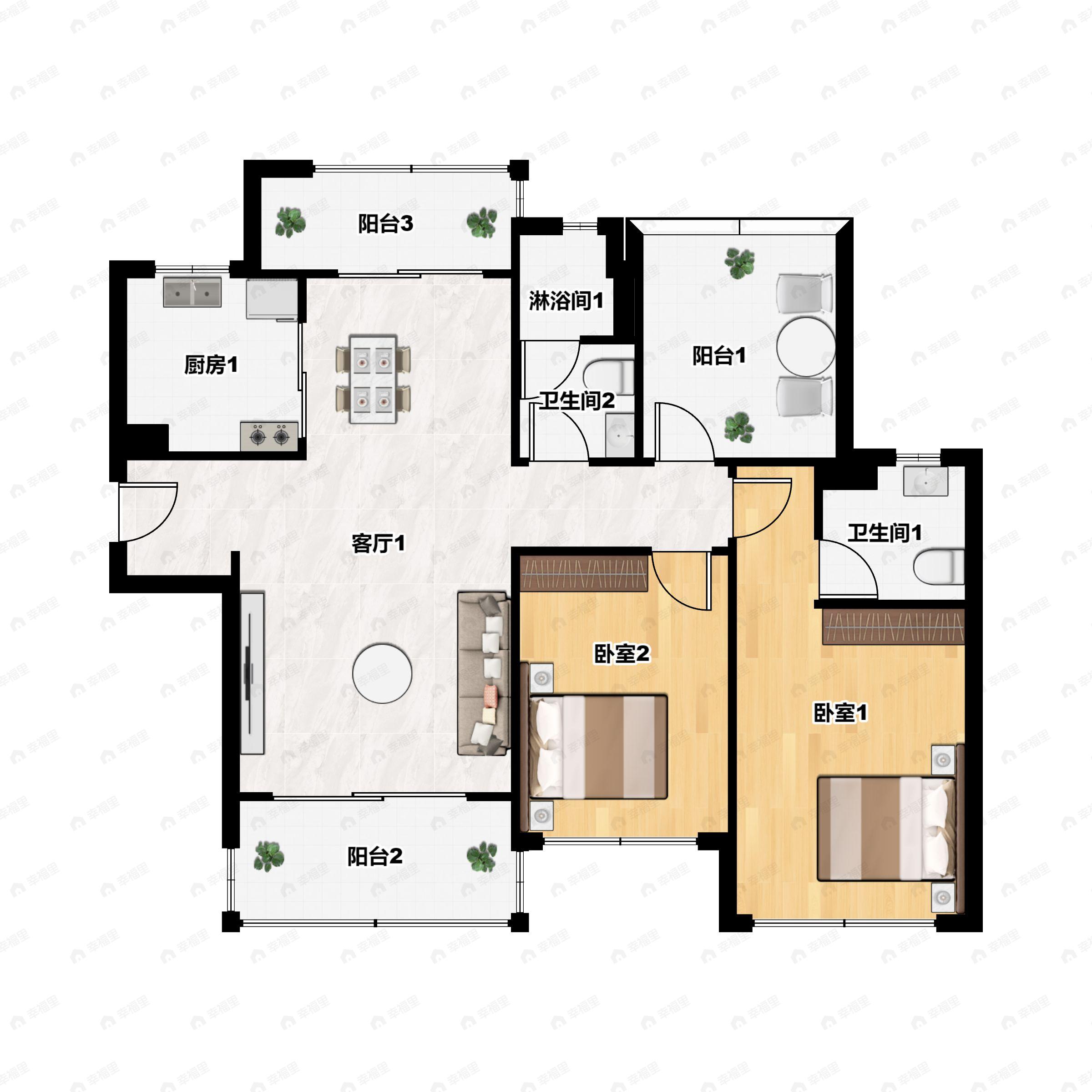 新城·博富领会国际2室2厅2卫户型图