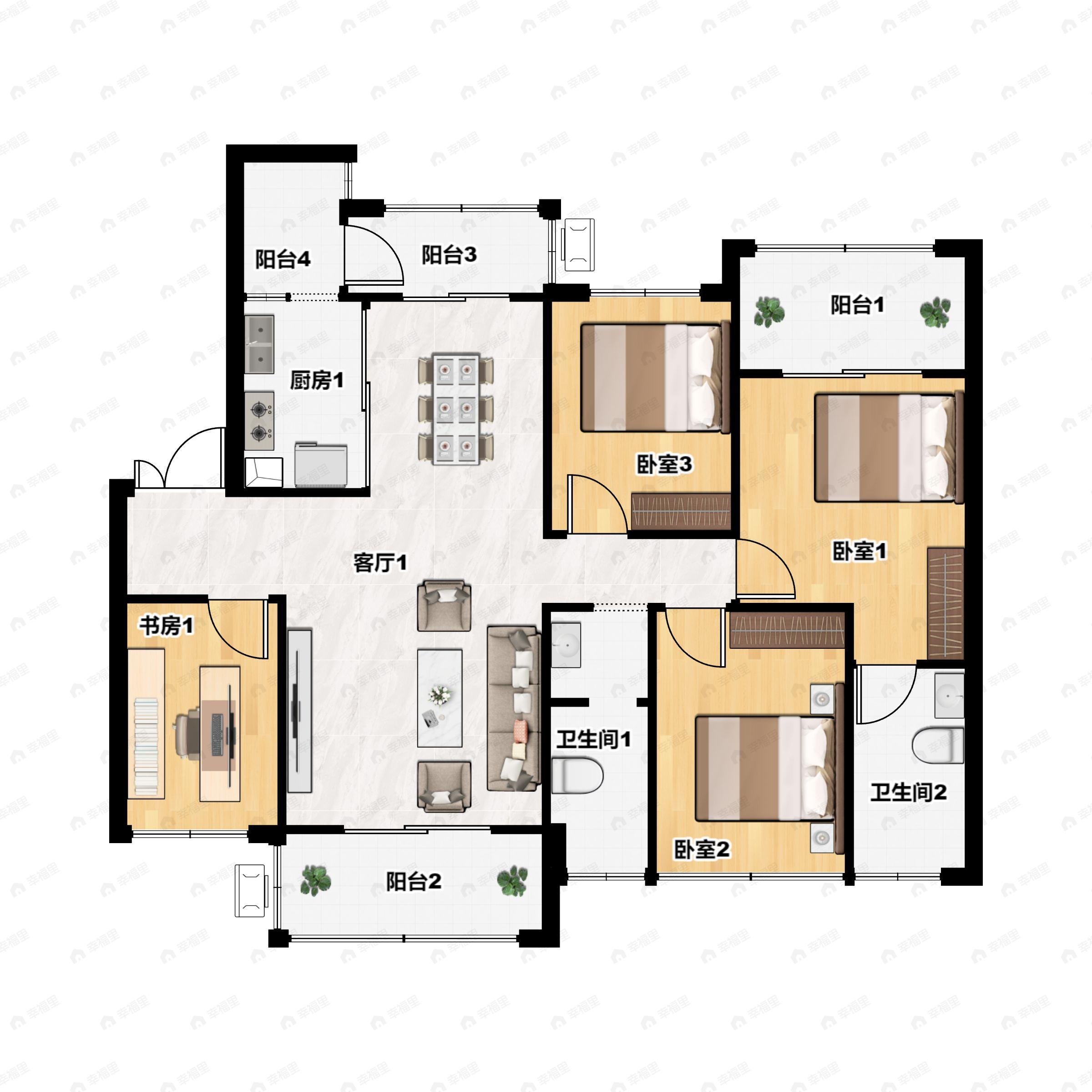 4室2厅2卫建面141平户型图