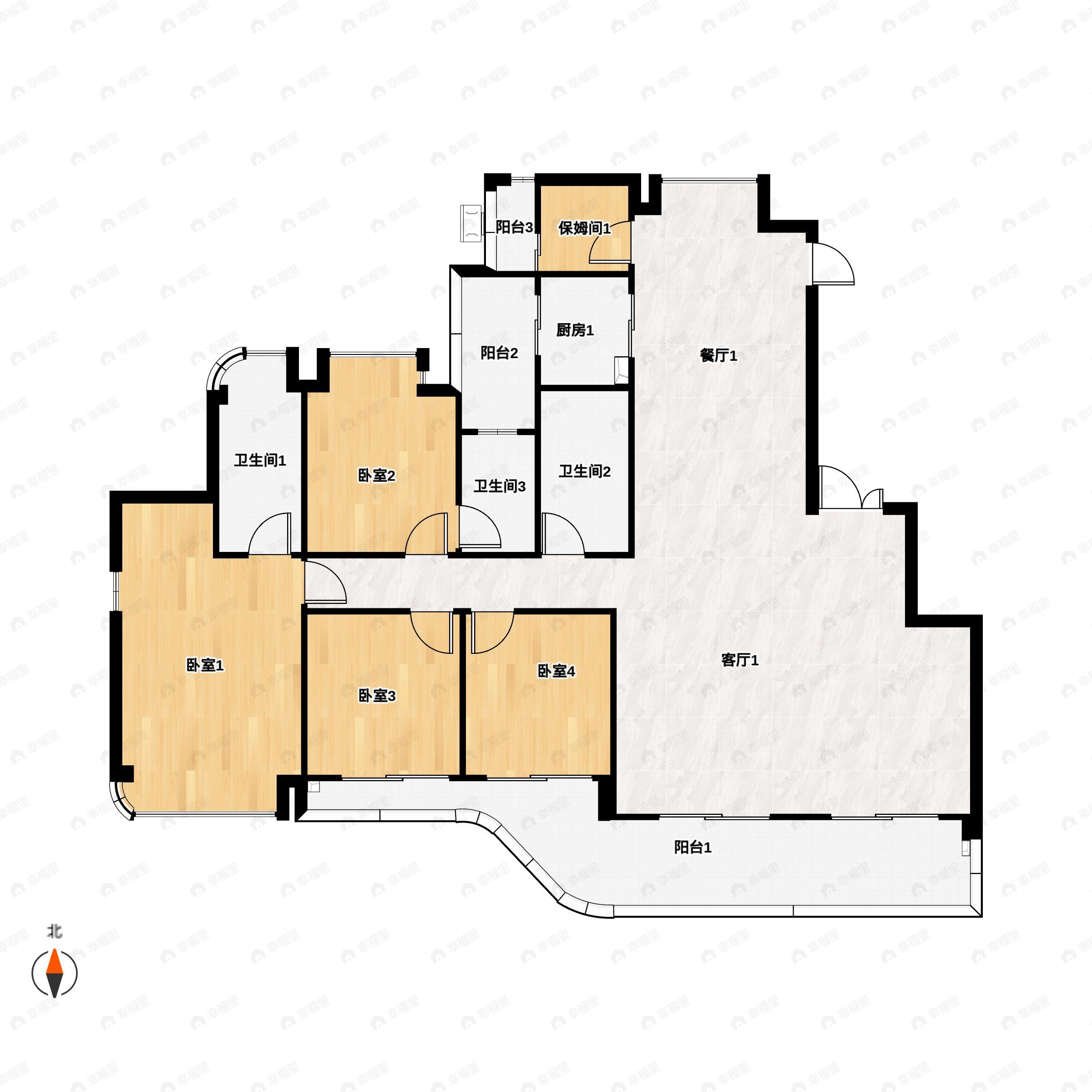 4室2厅4卫建面251平南户型图