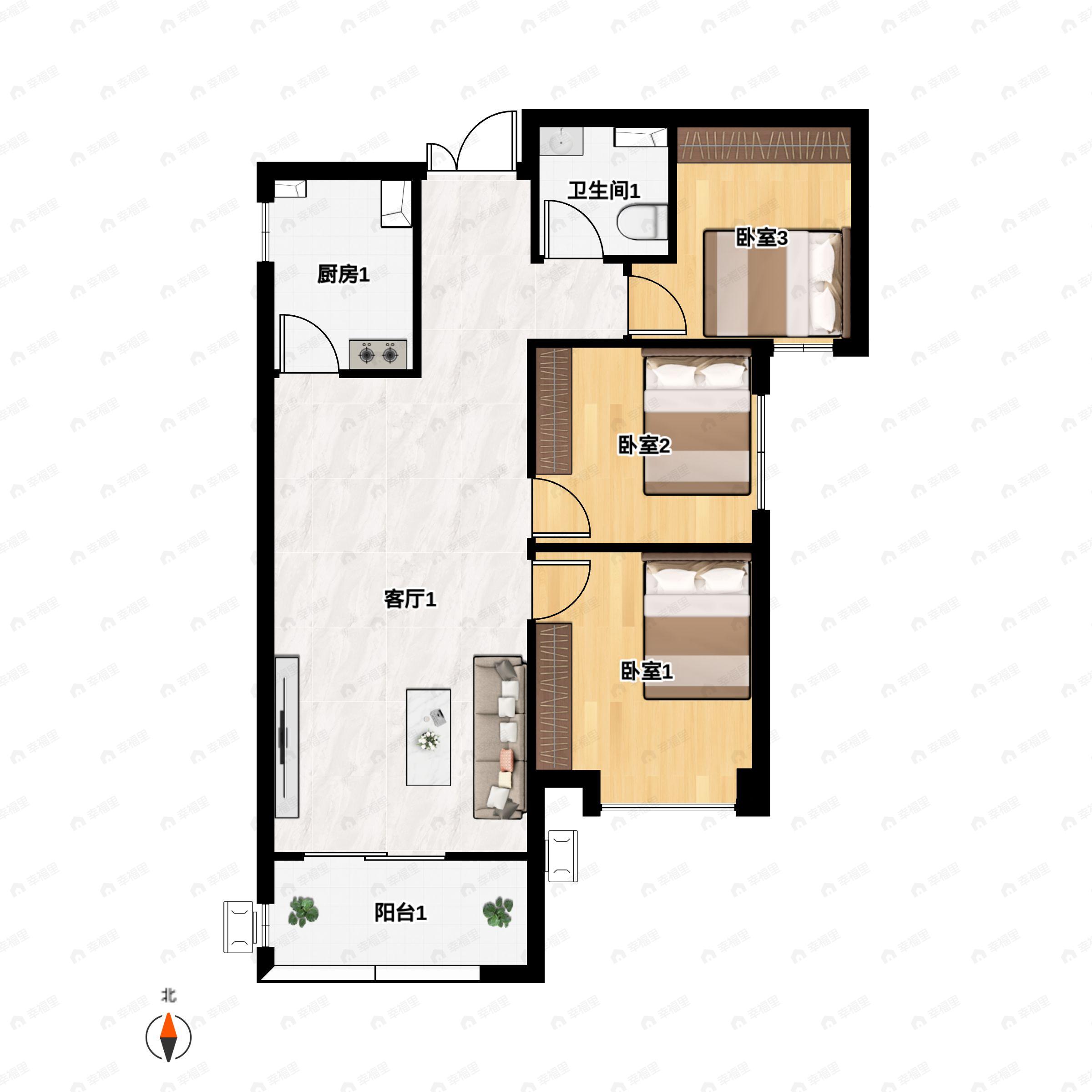 3室2厅1卫建面89平户型图