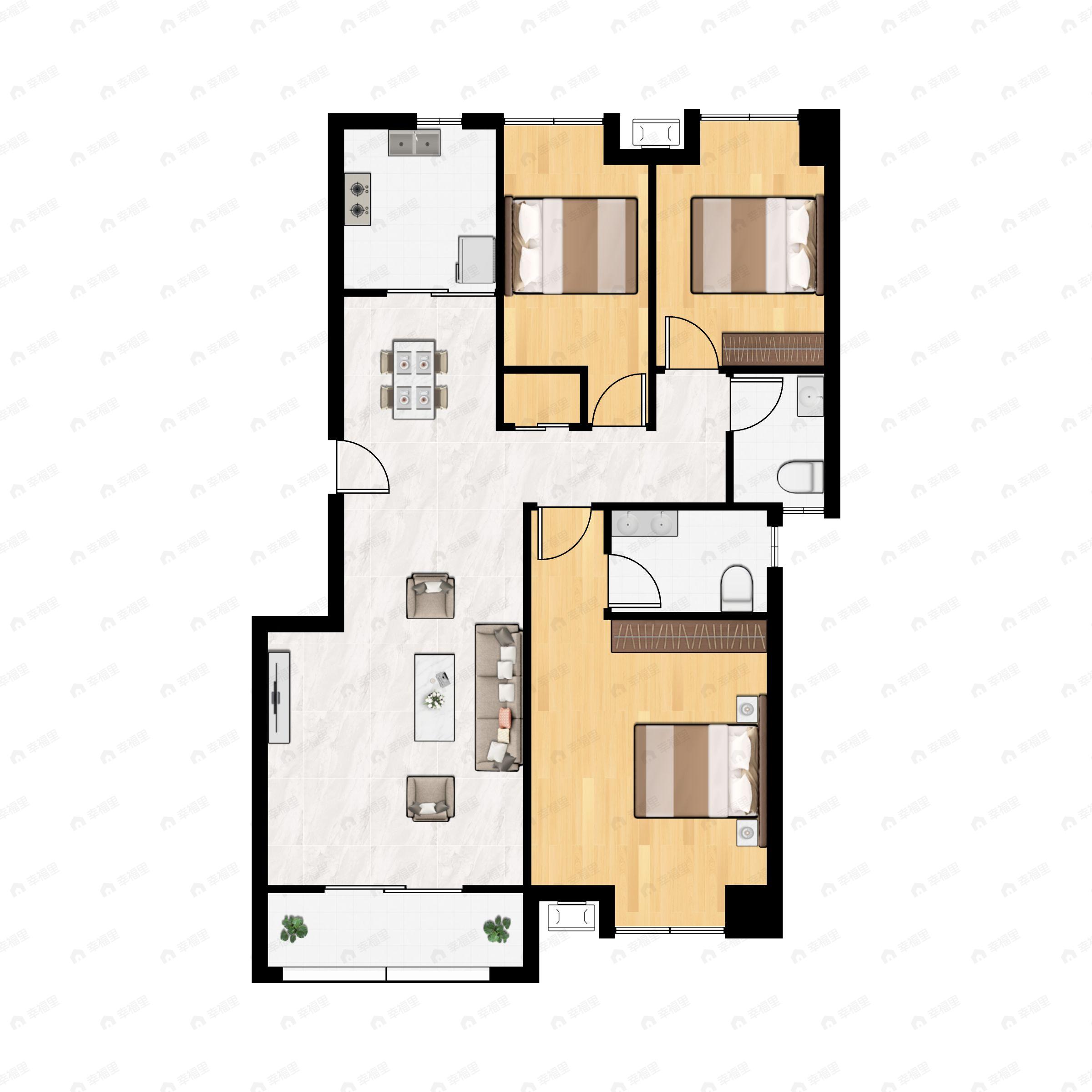 3室2厅2卫建面129平南户型图