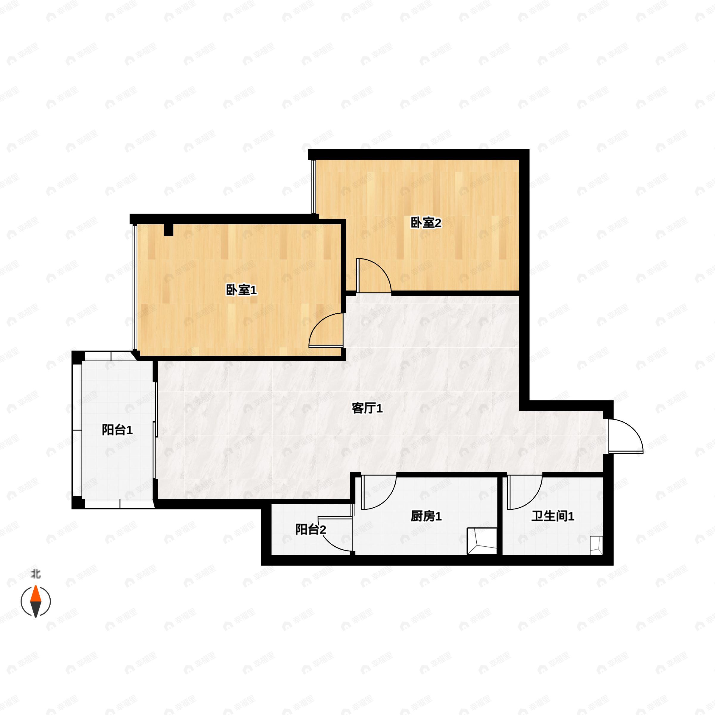 2室2厅1卫建面64平东南户型图