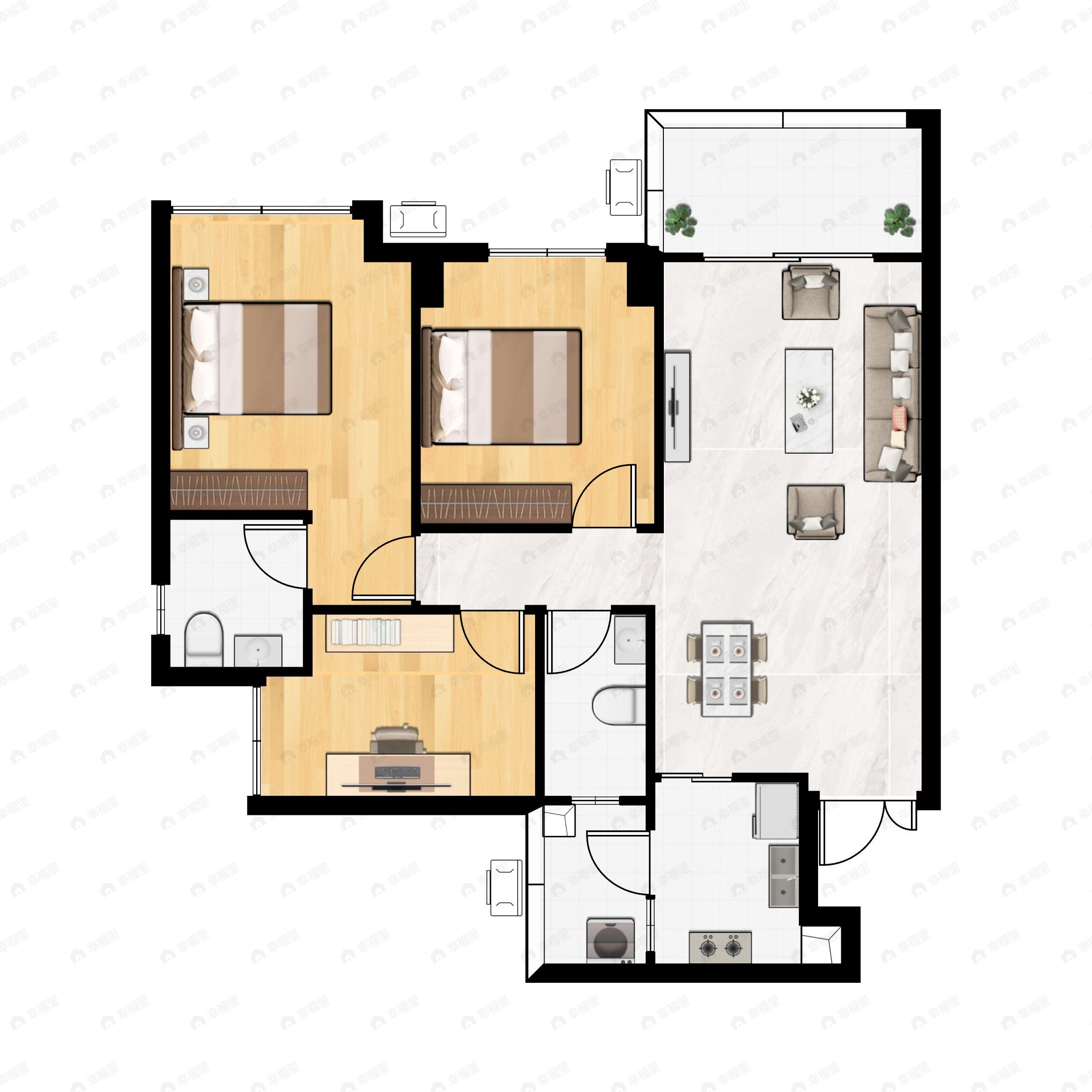 3室2厅2卫建面108平户型图