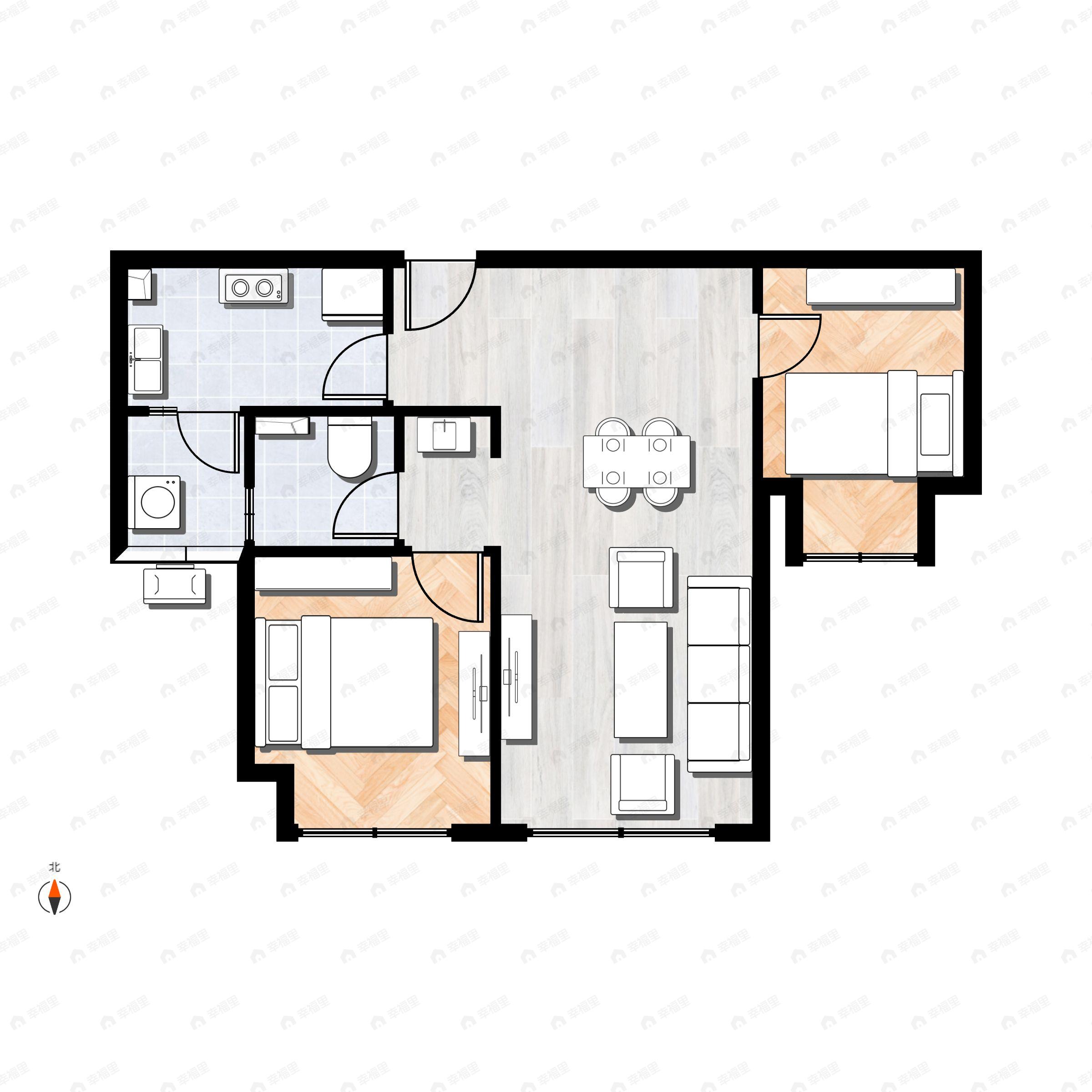 2室2厅1卫建面66平户型图