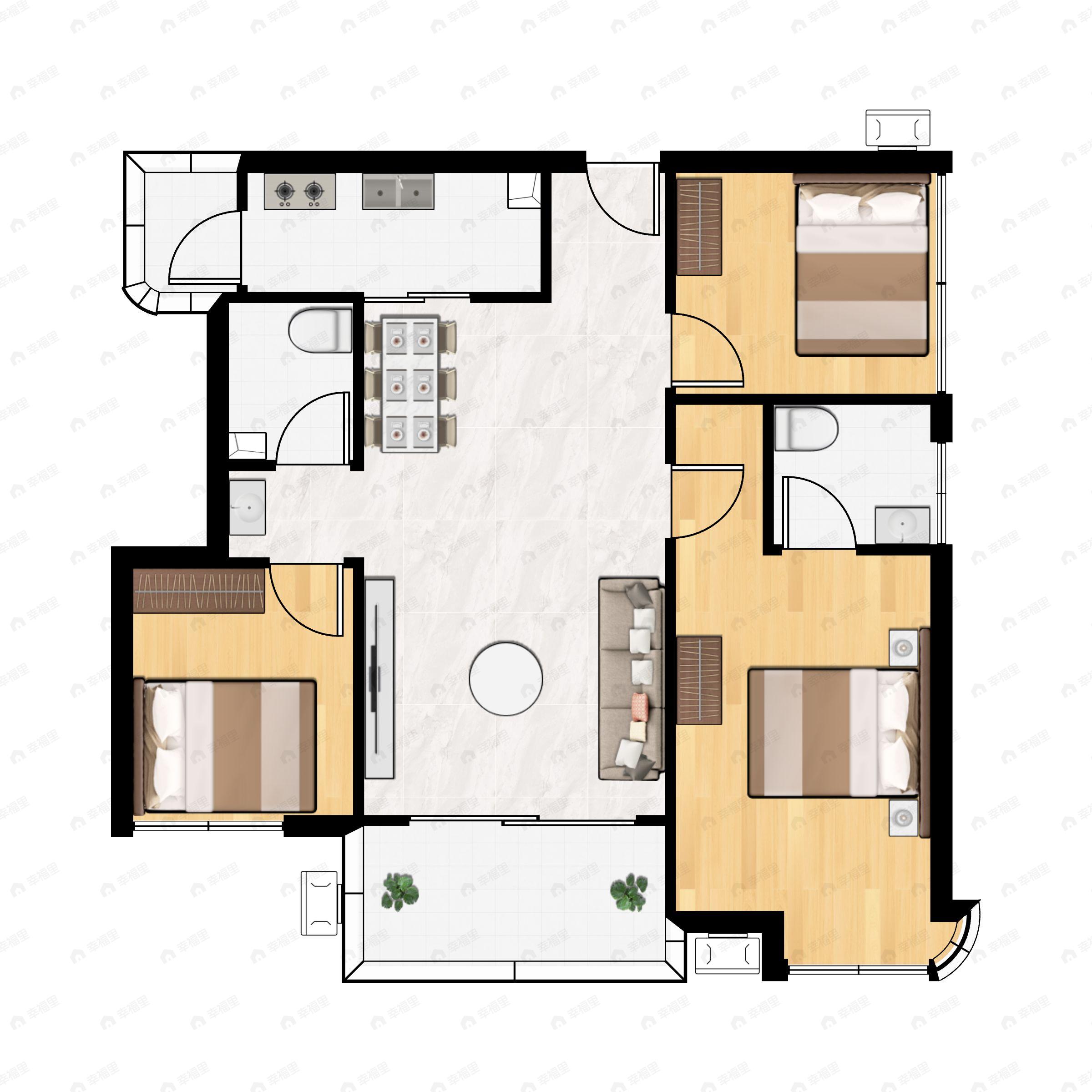 3室2厅2卫建面110平户型图