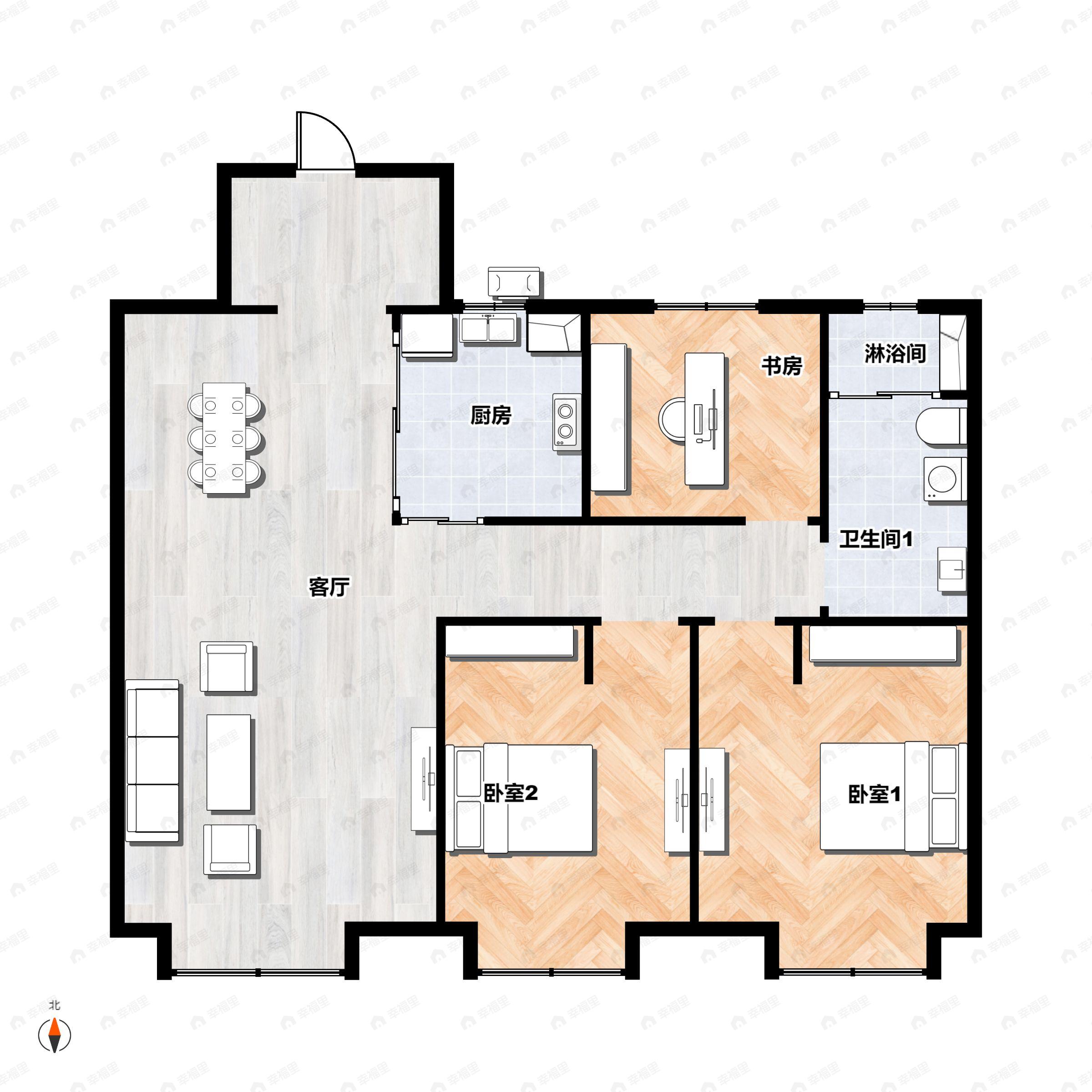 3室2厅1卫建面106平户型图