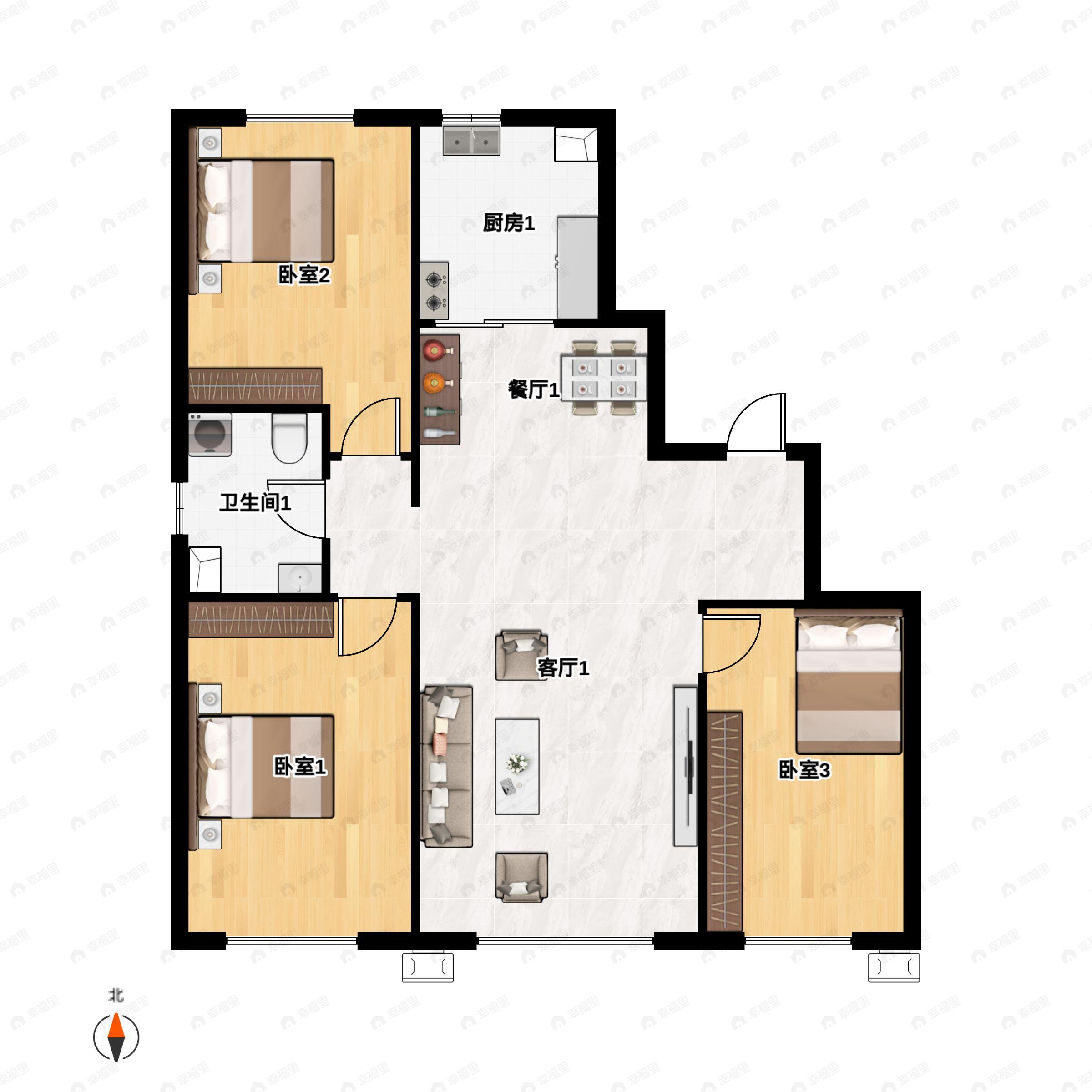 3室2厅1卫建面99平户型图
