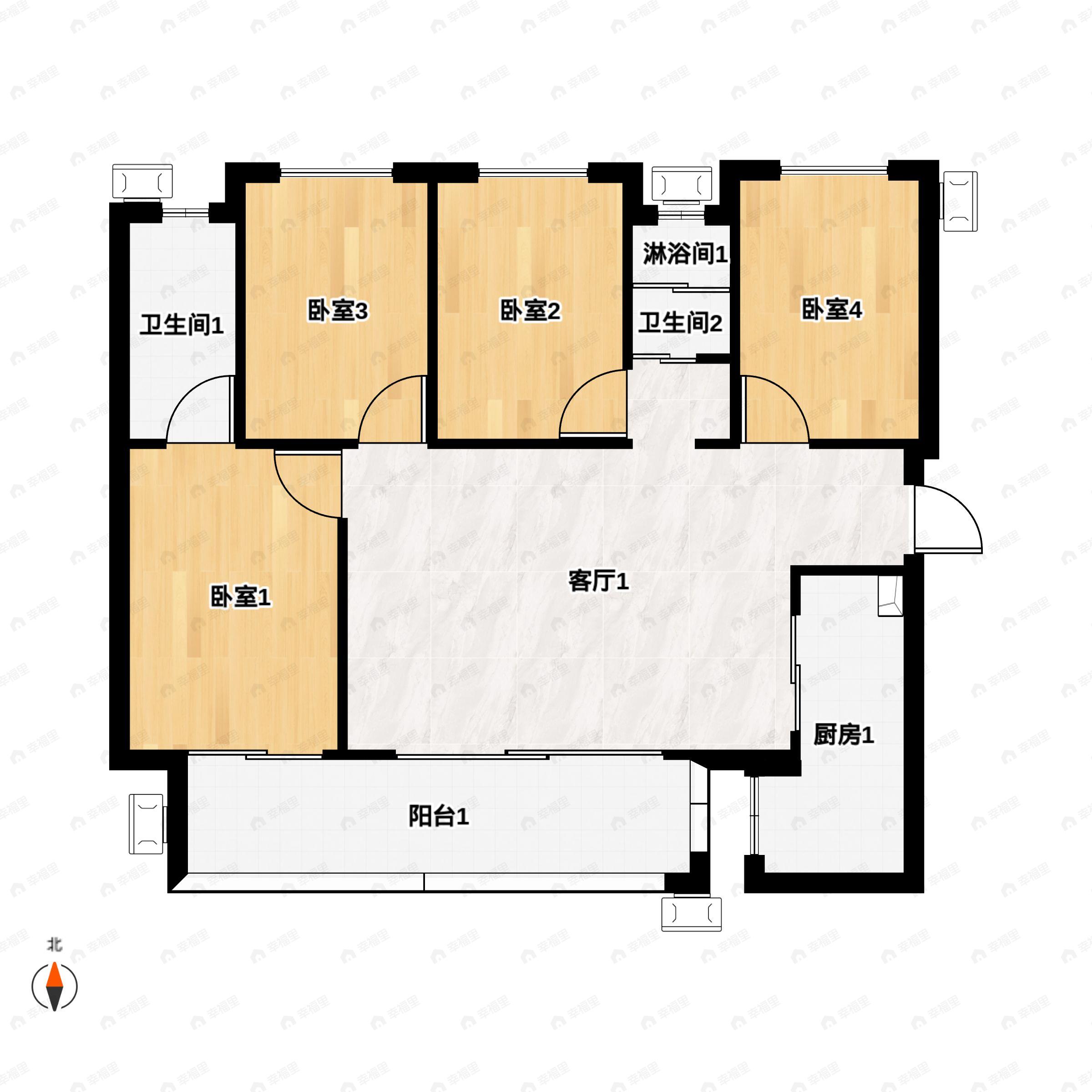 4室2厅2卫建面130平户型图