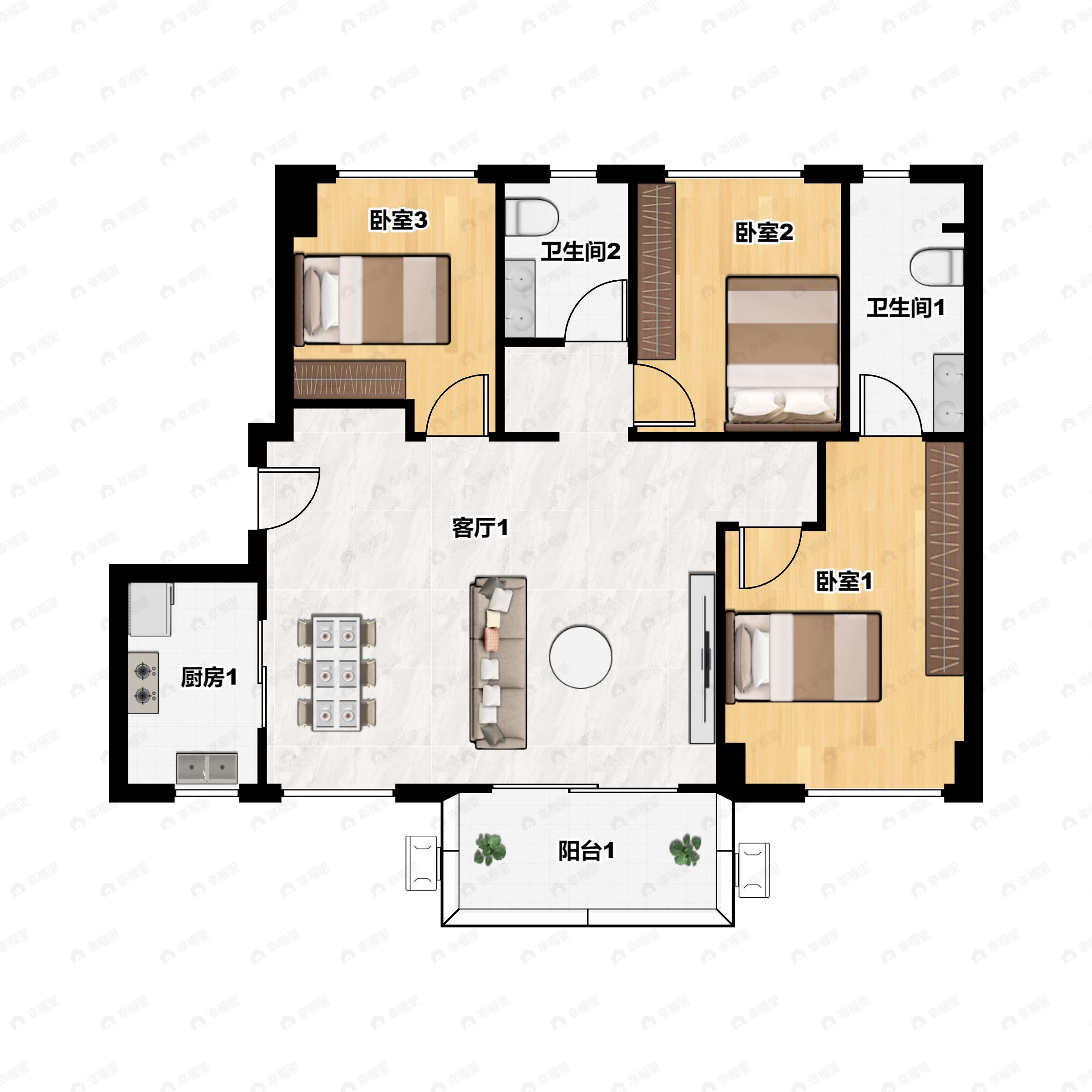 4室2厅4卫建面330m²南户型图