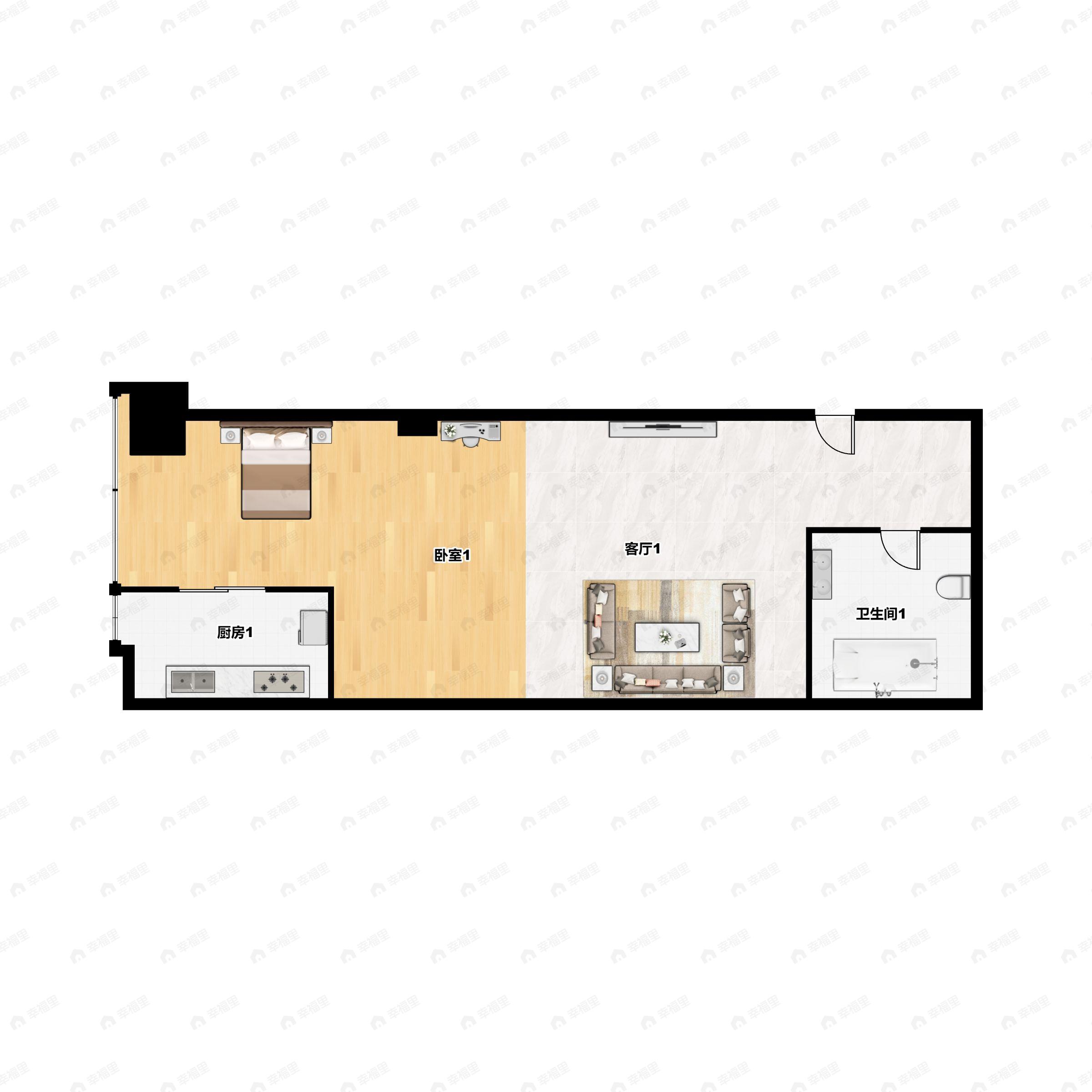 1室1厅1卫建面83m²西户型图