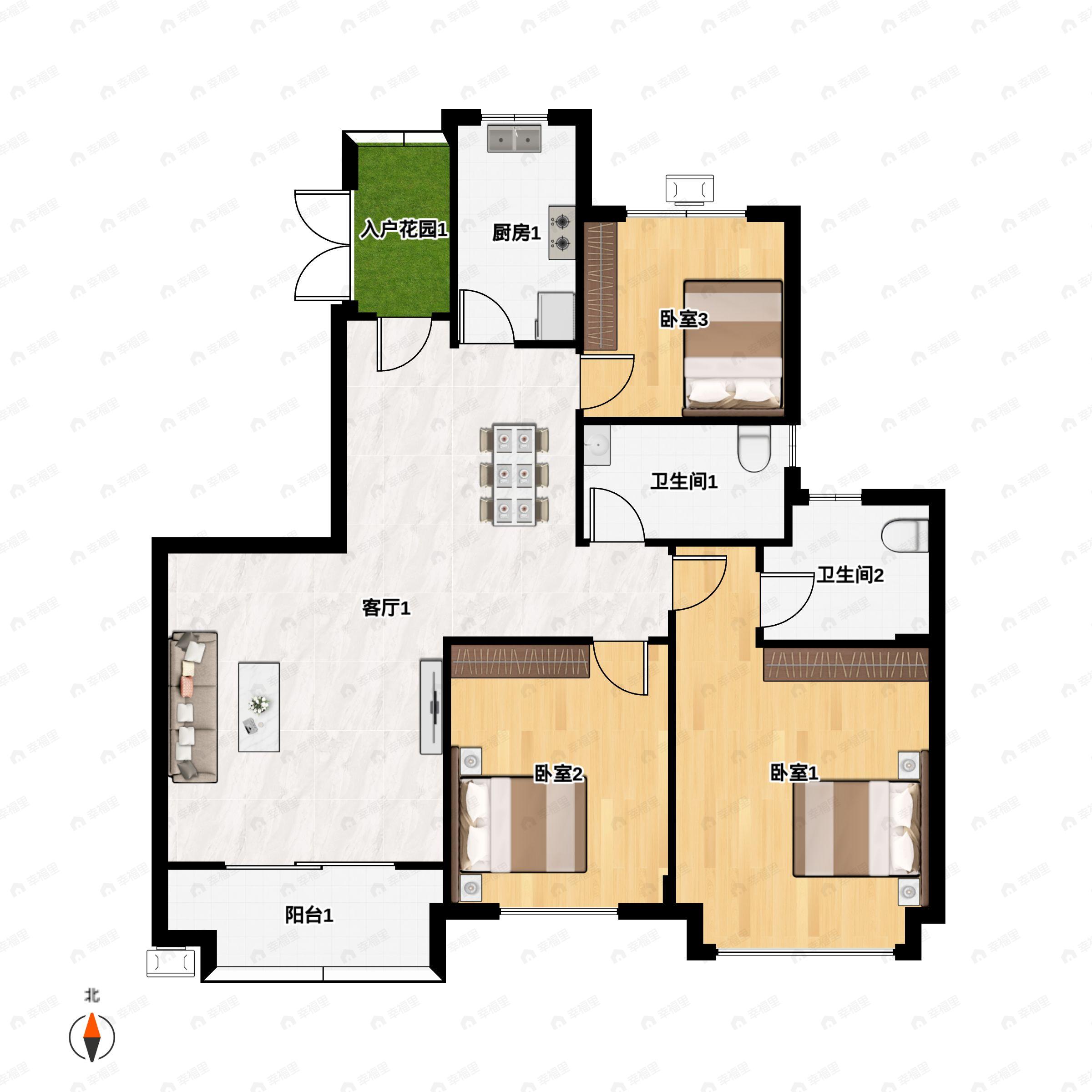 3室2厅2卫建面95平户型图