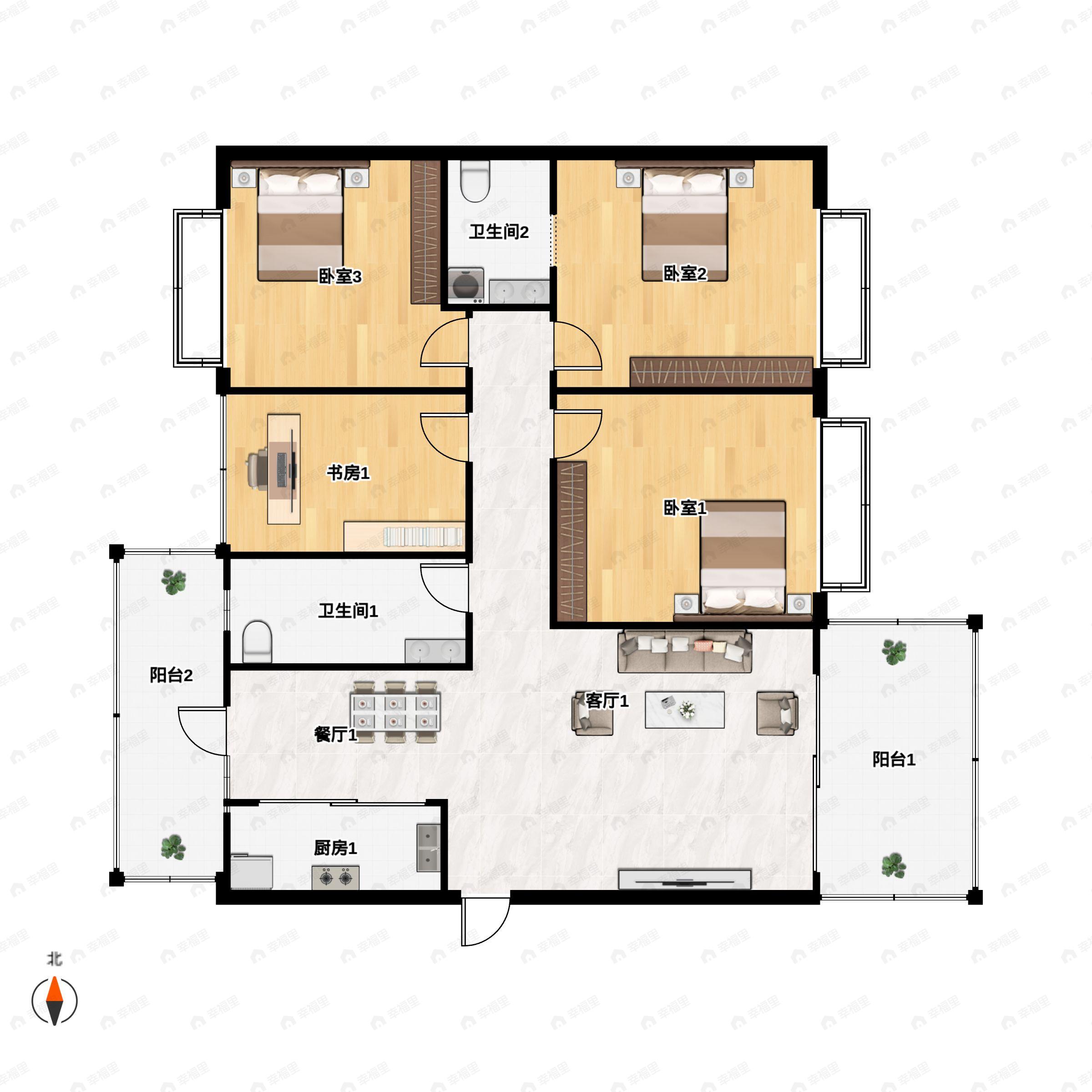 4室2厅2卫建面119平户型图