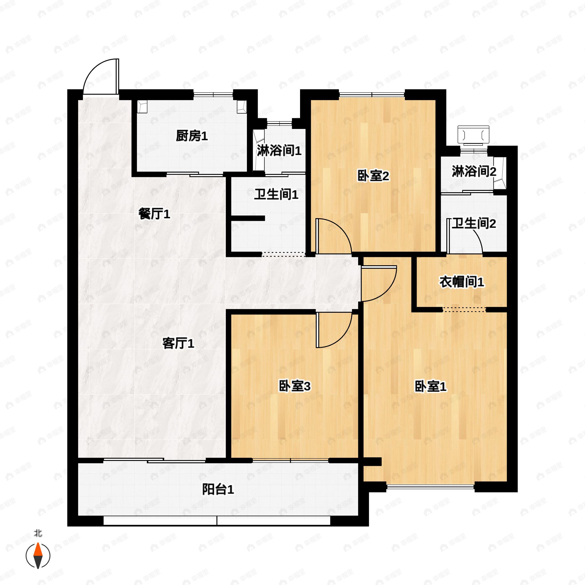 3室2厅2卫建面110平南户型图