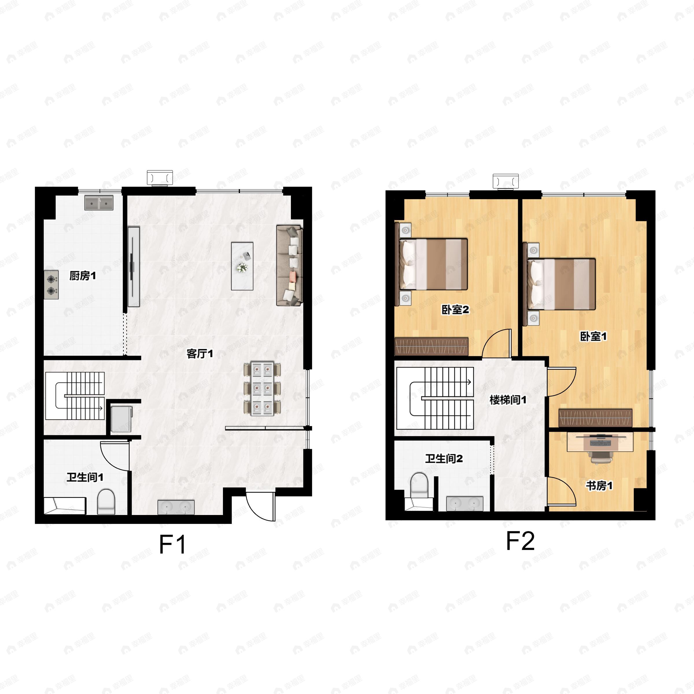2室2厅2卫建面57平北户型图