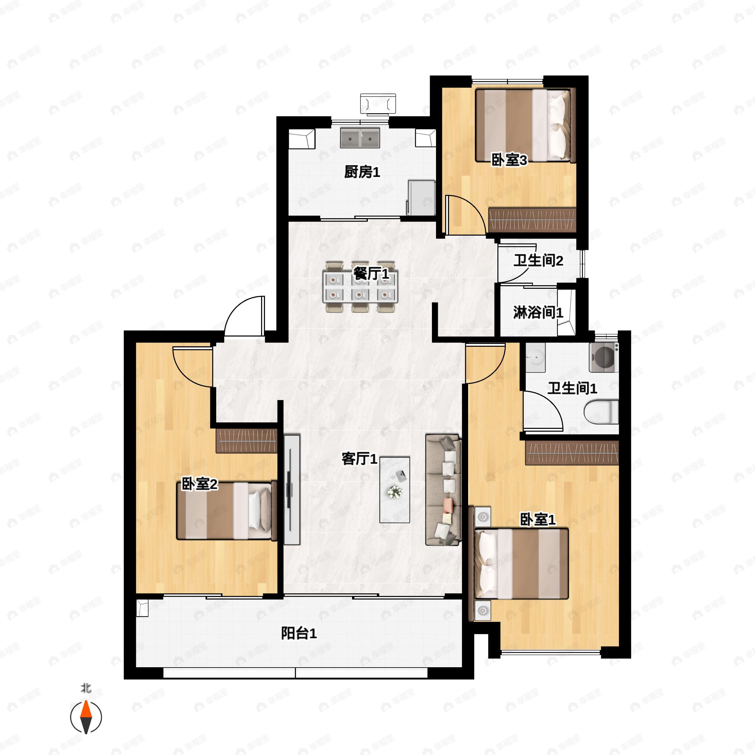 3室2厅2卫建面131平户型图