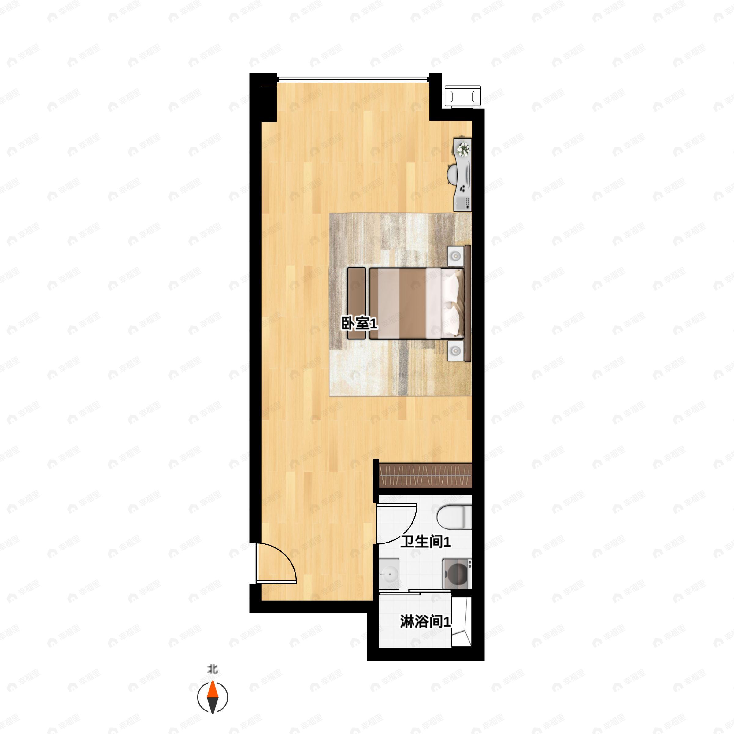 1室1厅1卫建面45平户型图
