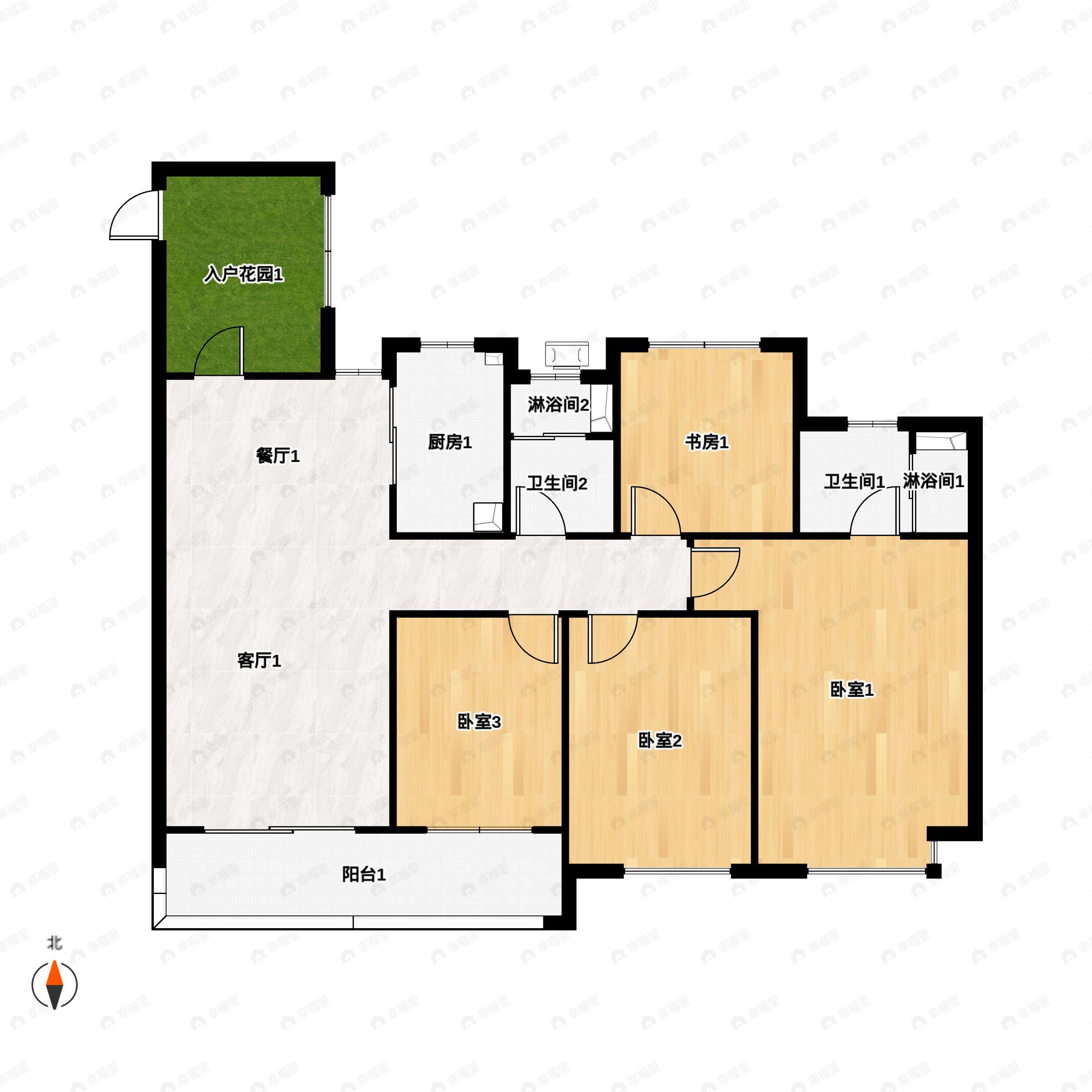 4室2厅2卫建面130平南户型图