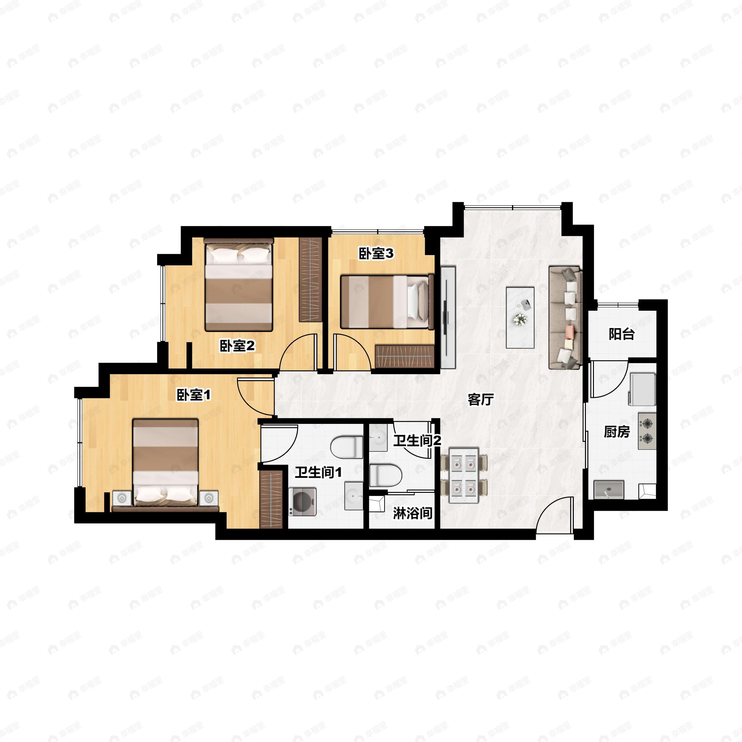 3室2厅2卫建面112平户型图
