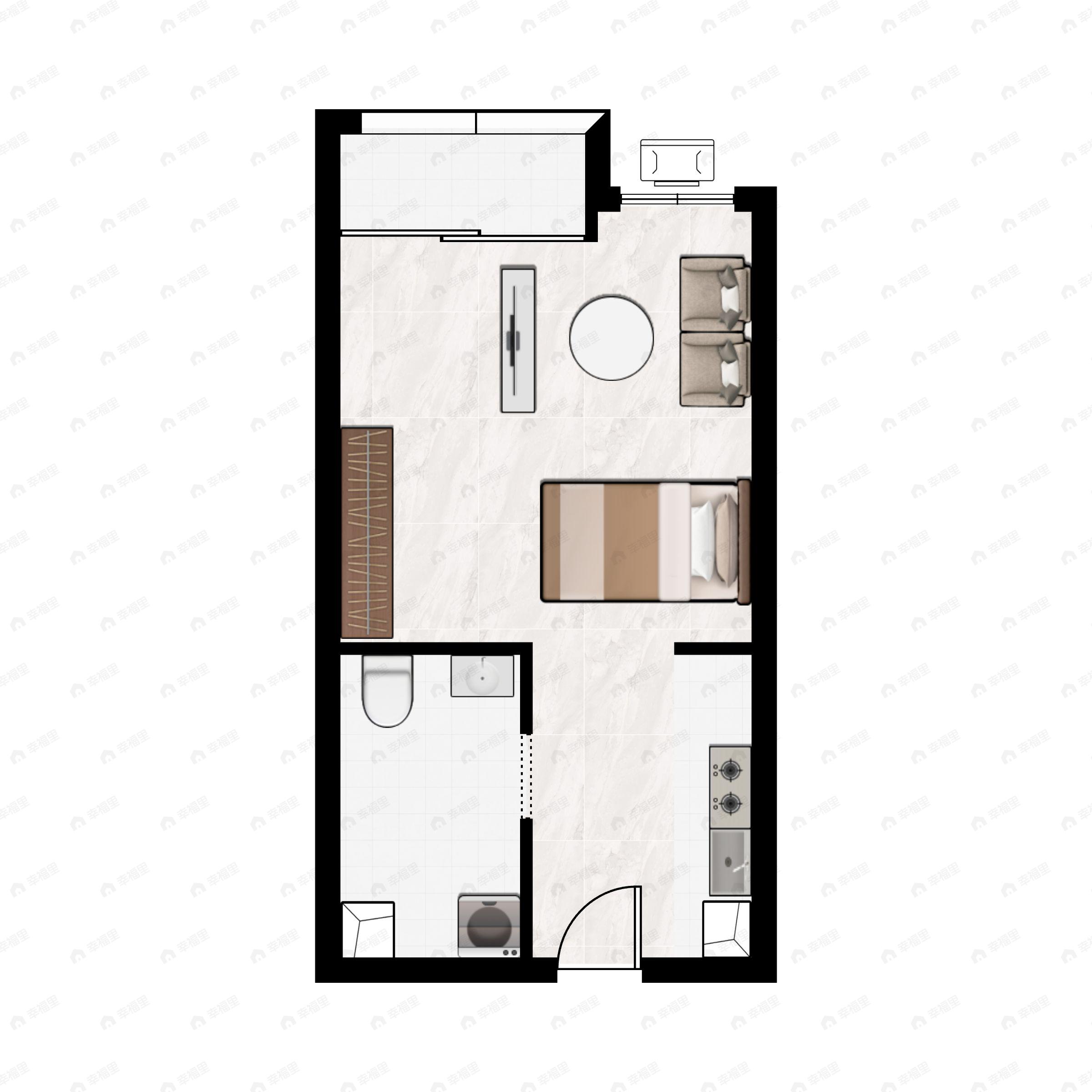 1室1厅1卫建面27m²南户型图