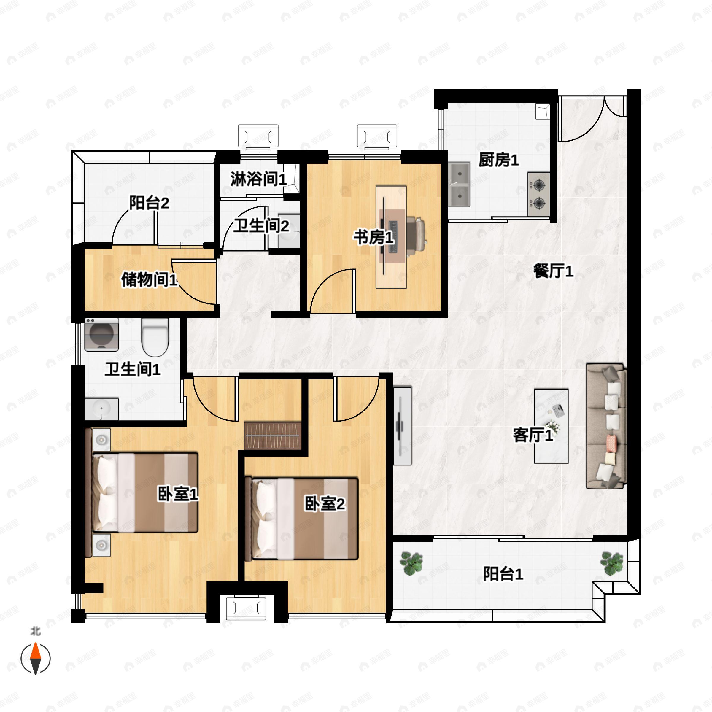 4室2厅2卫建面125平户型图