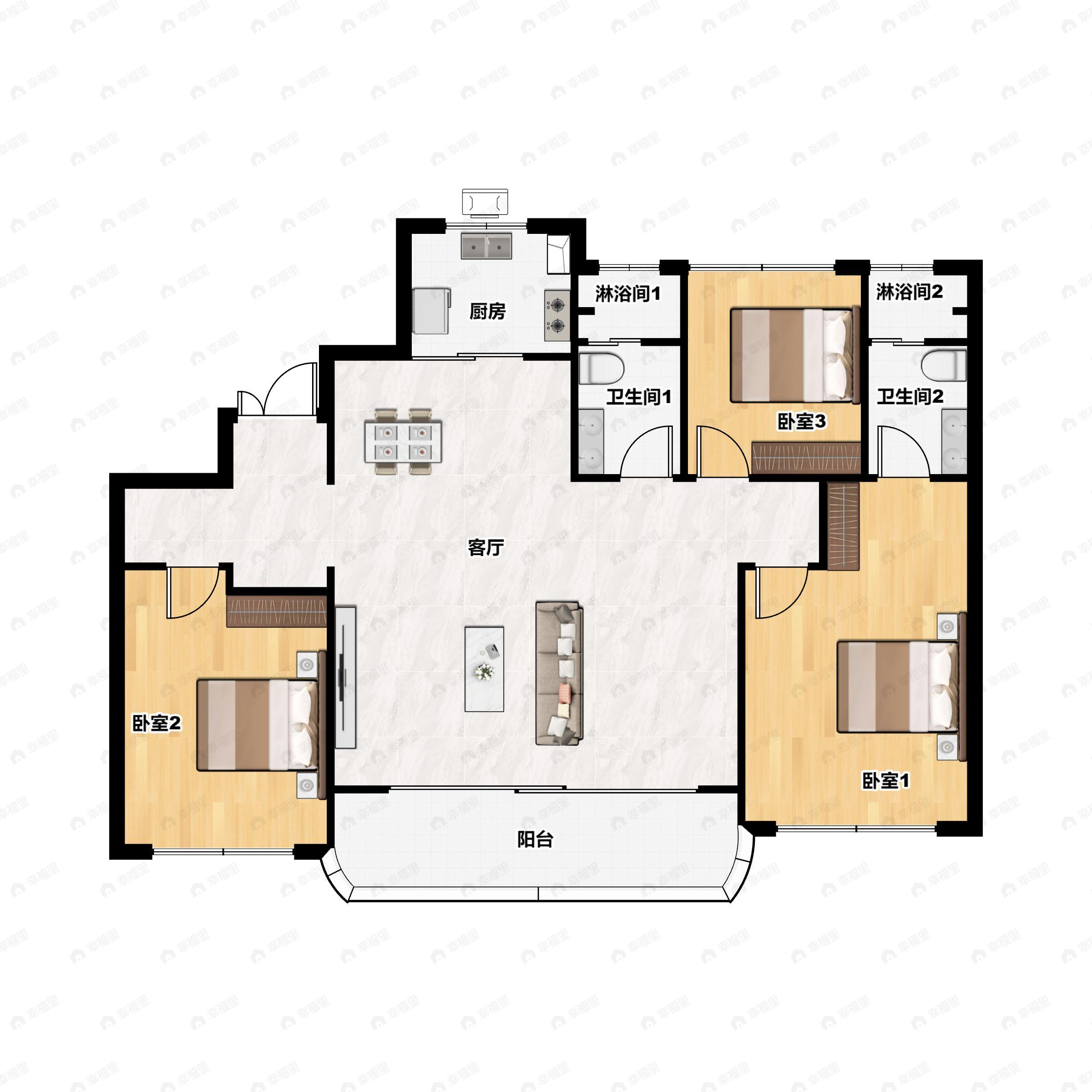 3室2厅2卫建面142平户型图