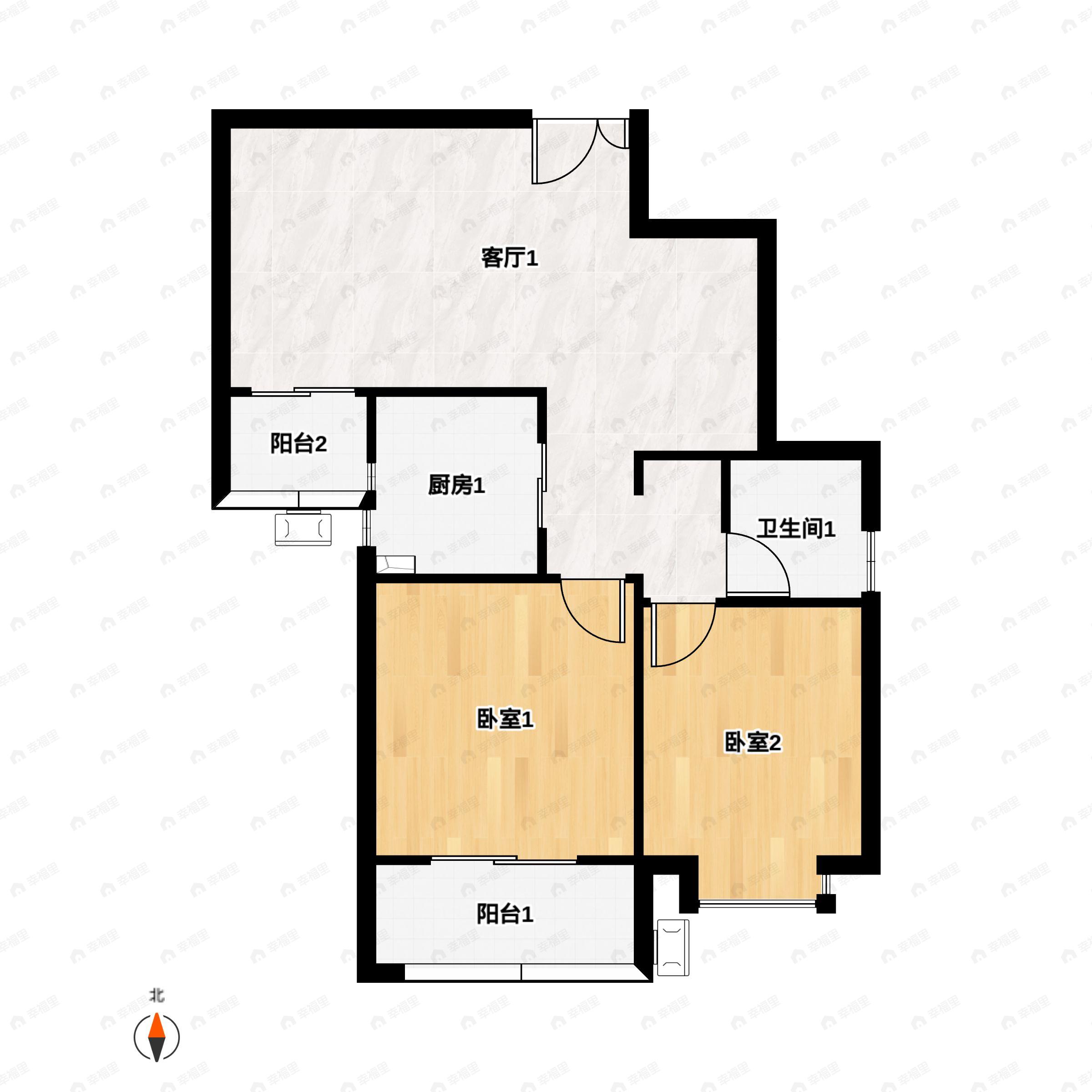 2室2厅1卫建面100平南户型图