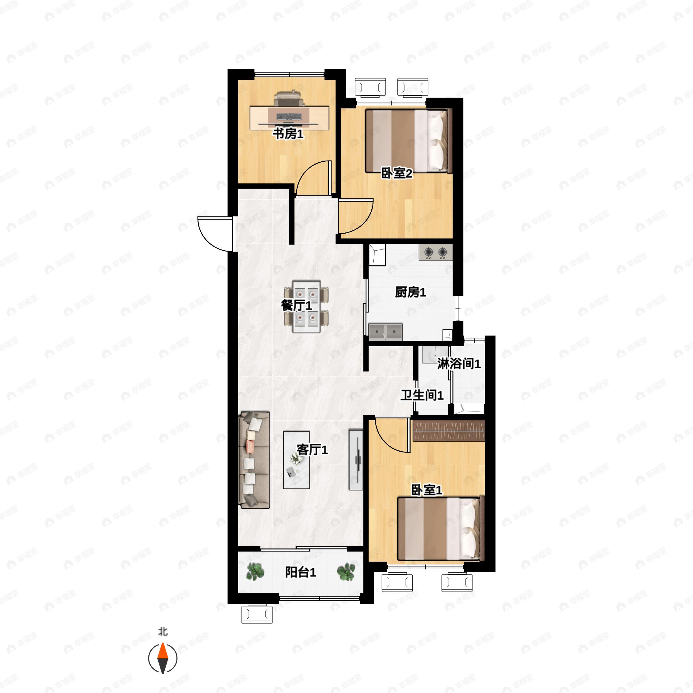 3室2厅1卫建面112平户型图