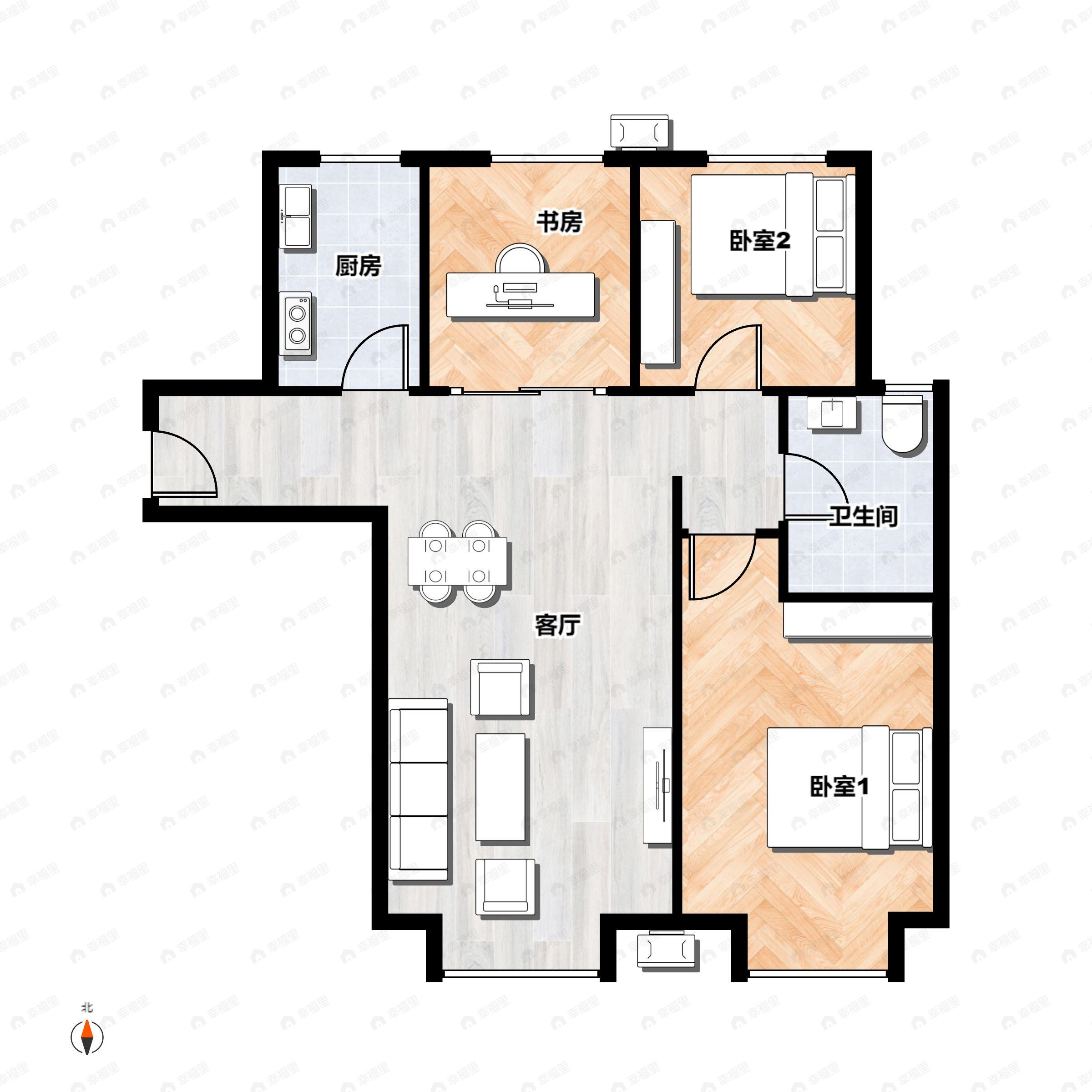 3室2厅1卫建面98平户型图