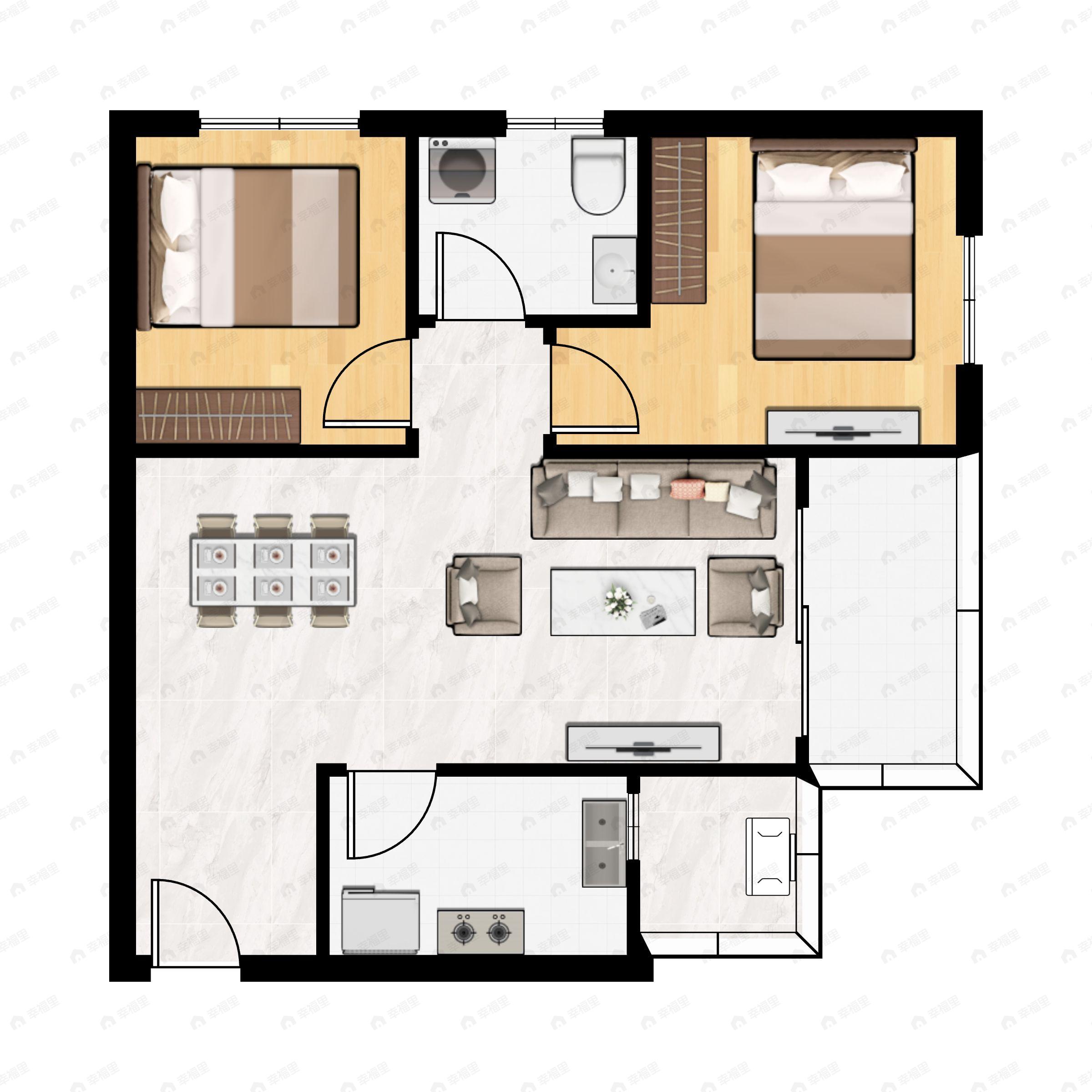 2室2厅1卫建面70平户型图