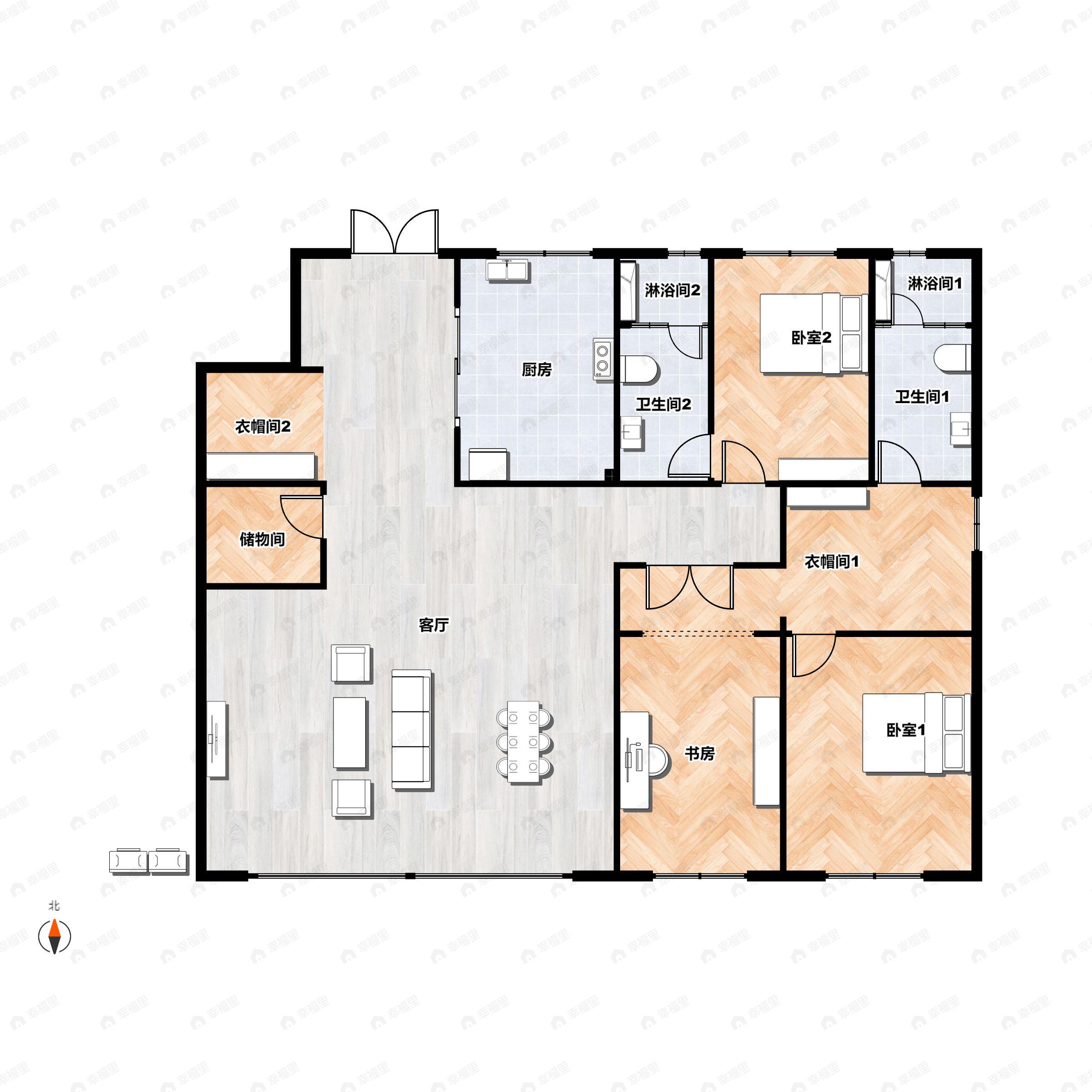 3室2厅2卫建面188平户型图