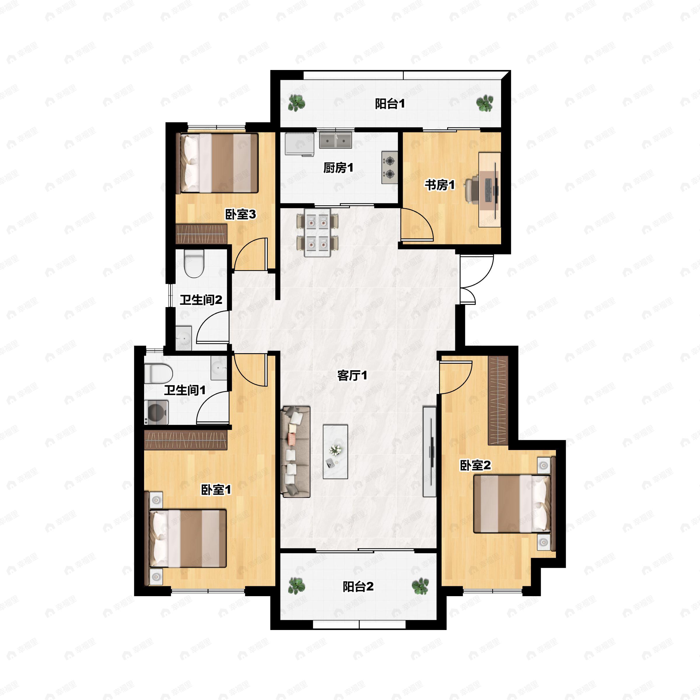 3室2厅2卫建面129平南户型图