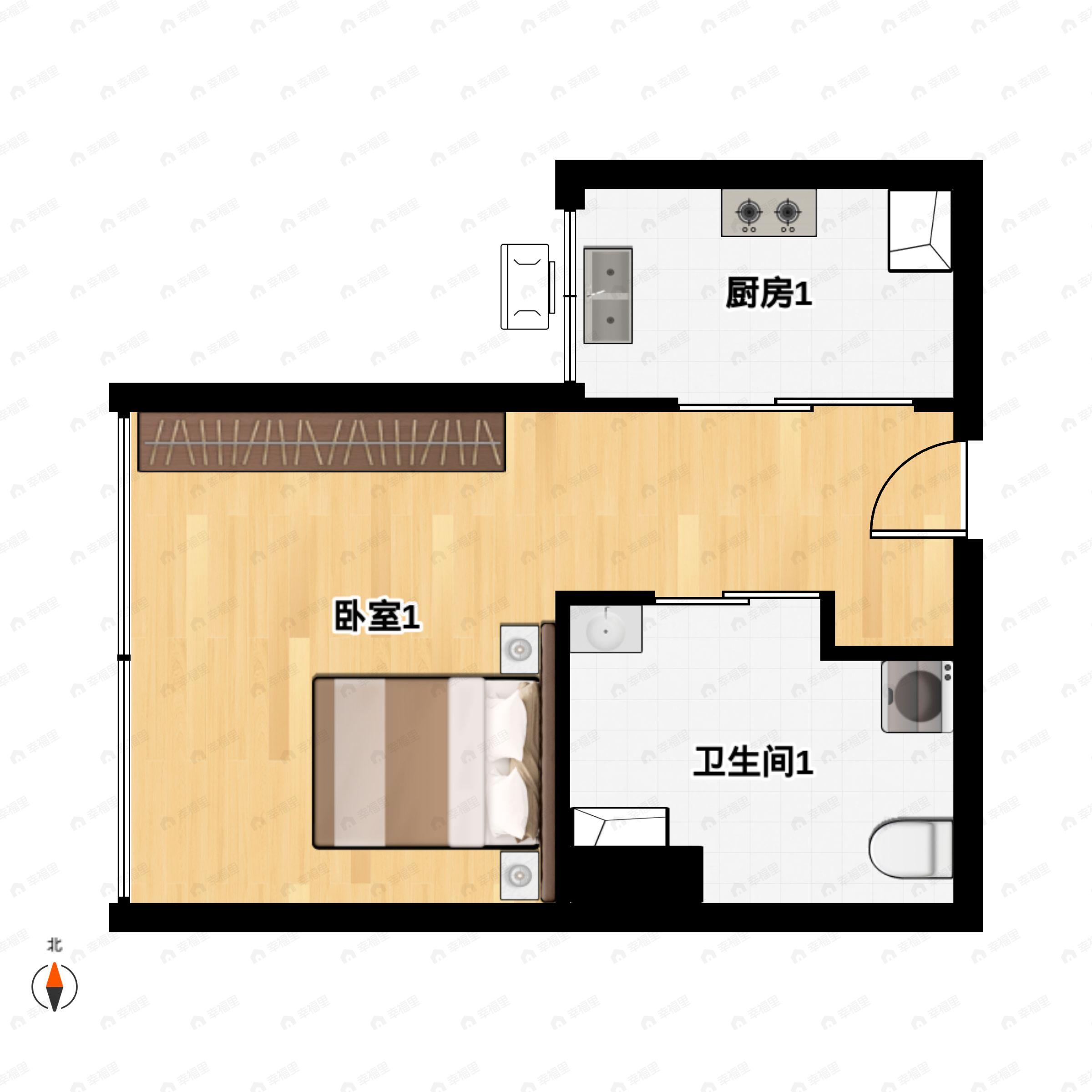 1室1卫建面29平北户型图
