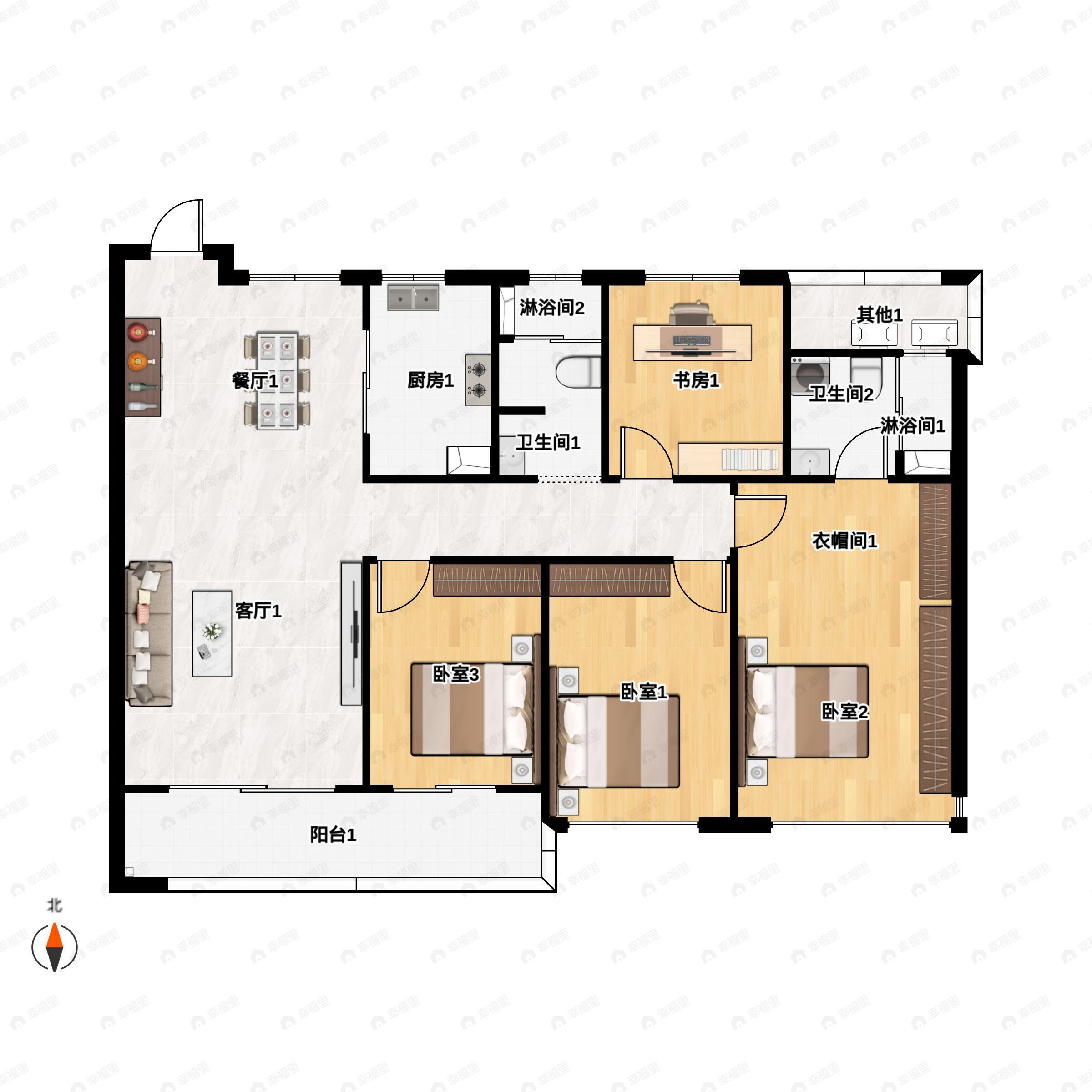 4室2厅2卫建面139平南户型图