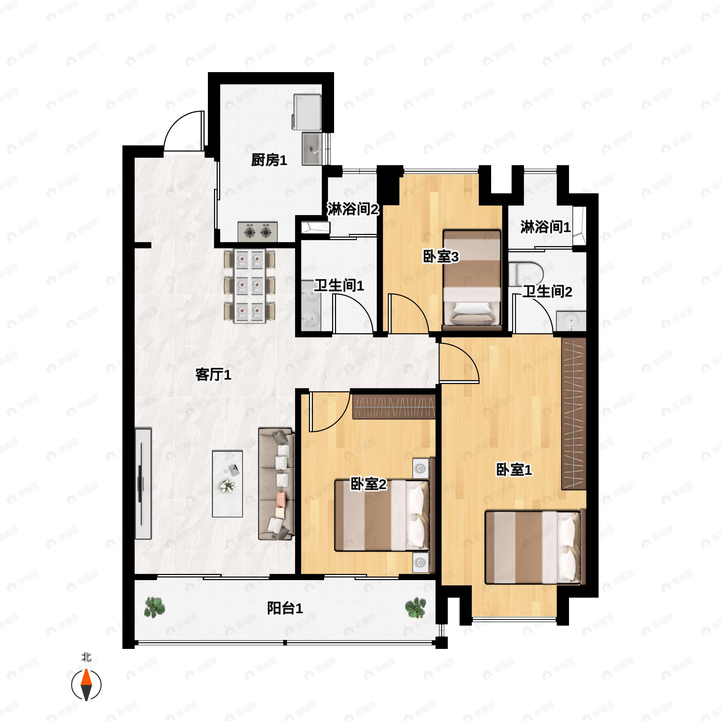 3室2厅2卫建面130平户型图