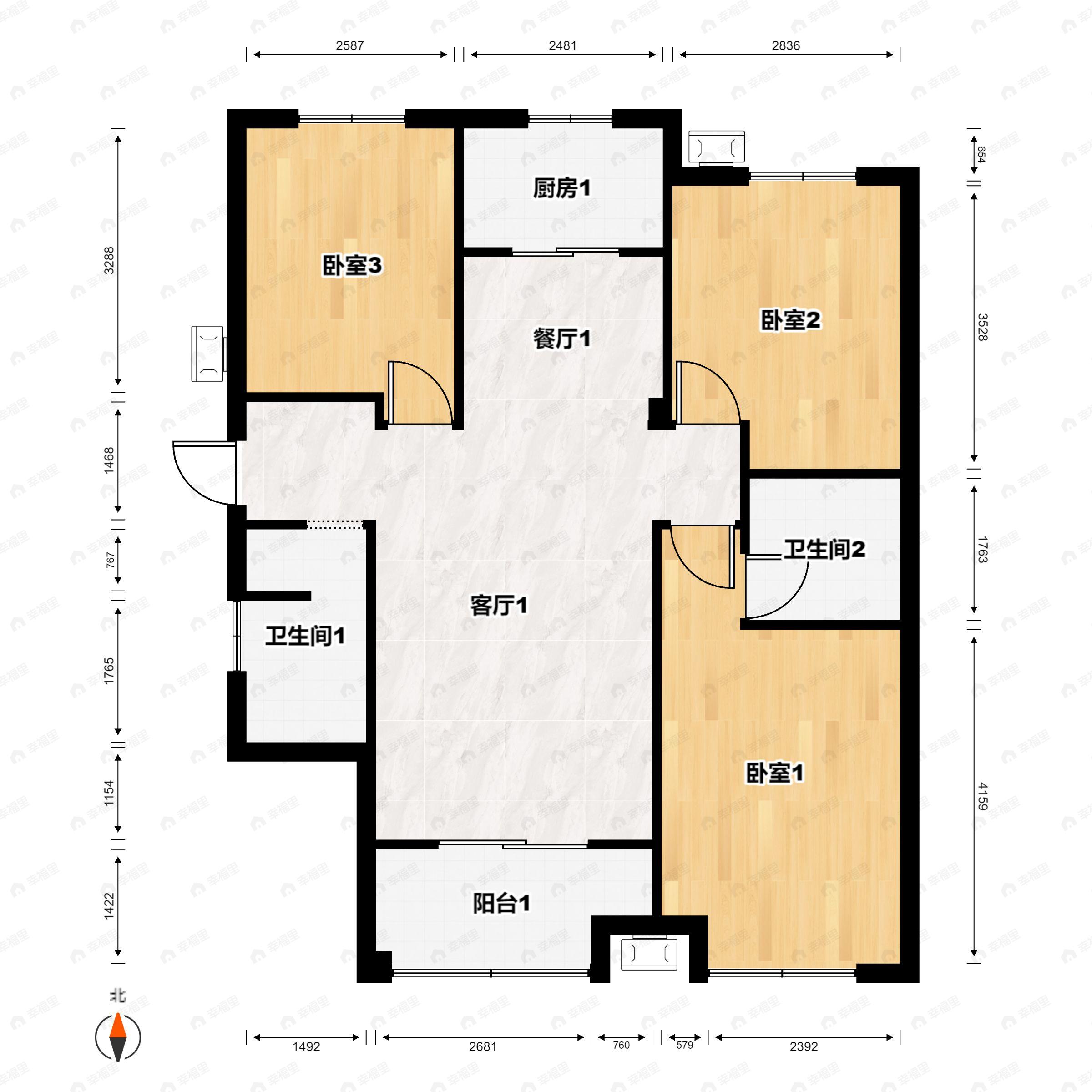 君临华府3室2厅2卫户型图
