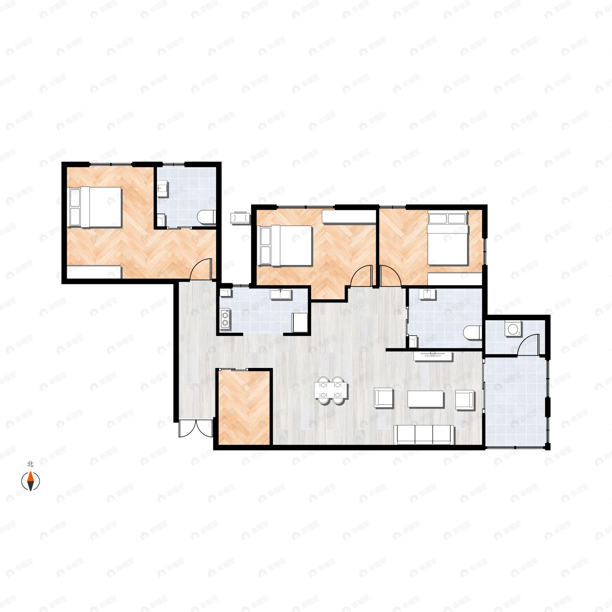3室2厅3卫建面176平西北|东北|北户型图
